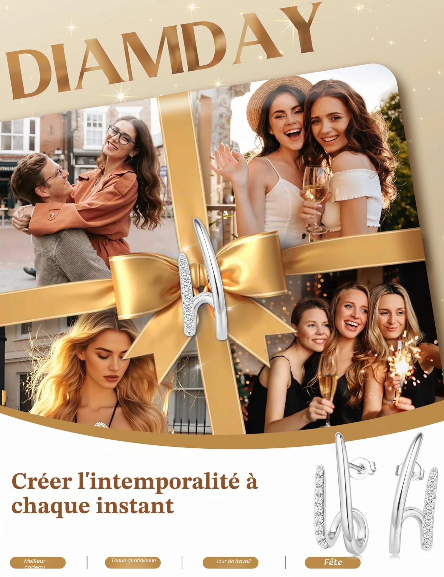 Boucles d'oreilles en argent 925 et zircons hypoallergéniques pour oreilles sensibles - Petites décoratives - Cadeau tendance