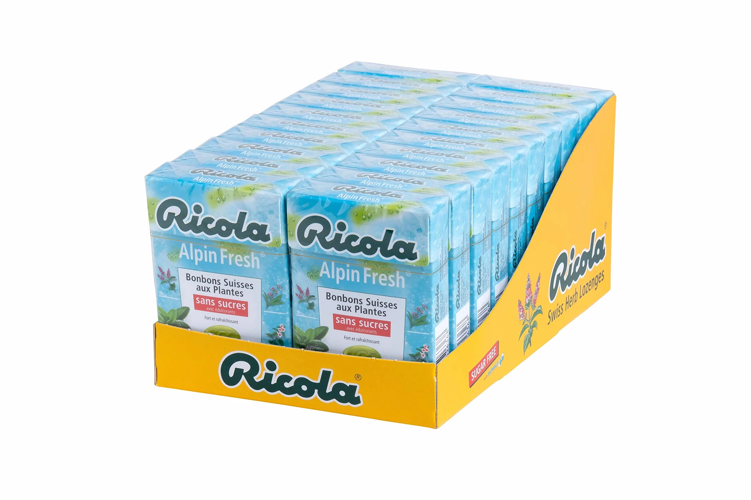 Ricola Bonbons aux Plantes Suisses Parfum Alpin Fresh Sans Sucres Lot 20 boîtes 50g
