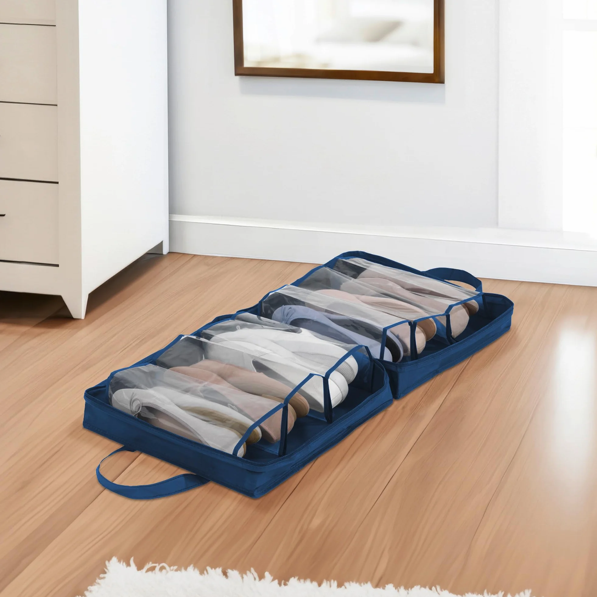WENKO Sac à Chaussures Business 6 Compartiments Polyester 36.5 x 36.5 x 14.5 cm Bleu foncé
