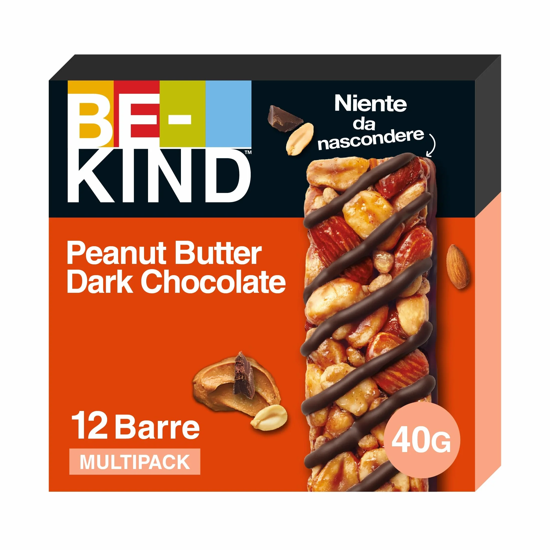 BE-KIND - Barres de céréales chocolat noir et beurre de cacahuètes - Grand format contenant 12 barres de 40g
