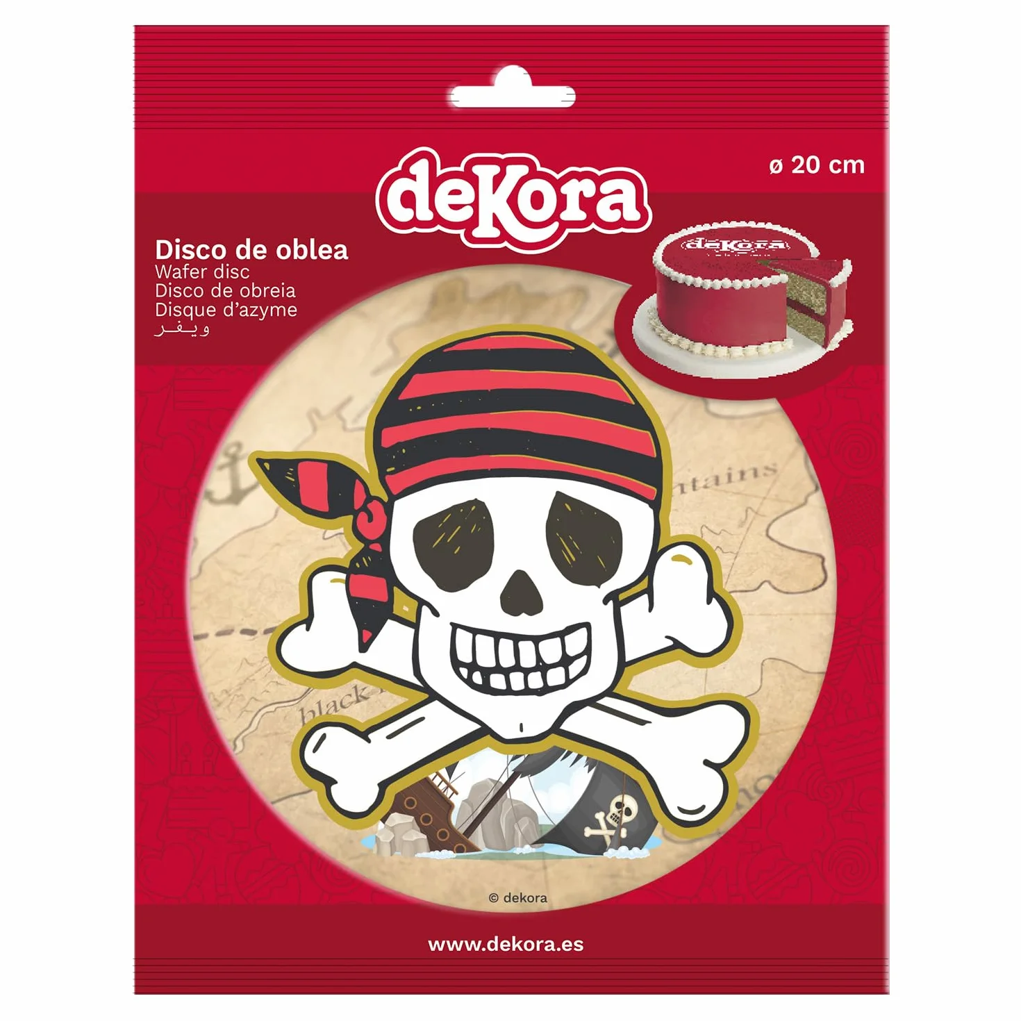 Dekora, Disque Azyme Comestible Pirates, Décoration pour Gâteau d'Anniversaire Enfant, Motif Crâne, Décoration de Gâteau et Desserts, Rond Cake Topper Ø 20 cm