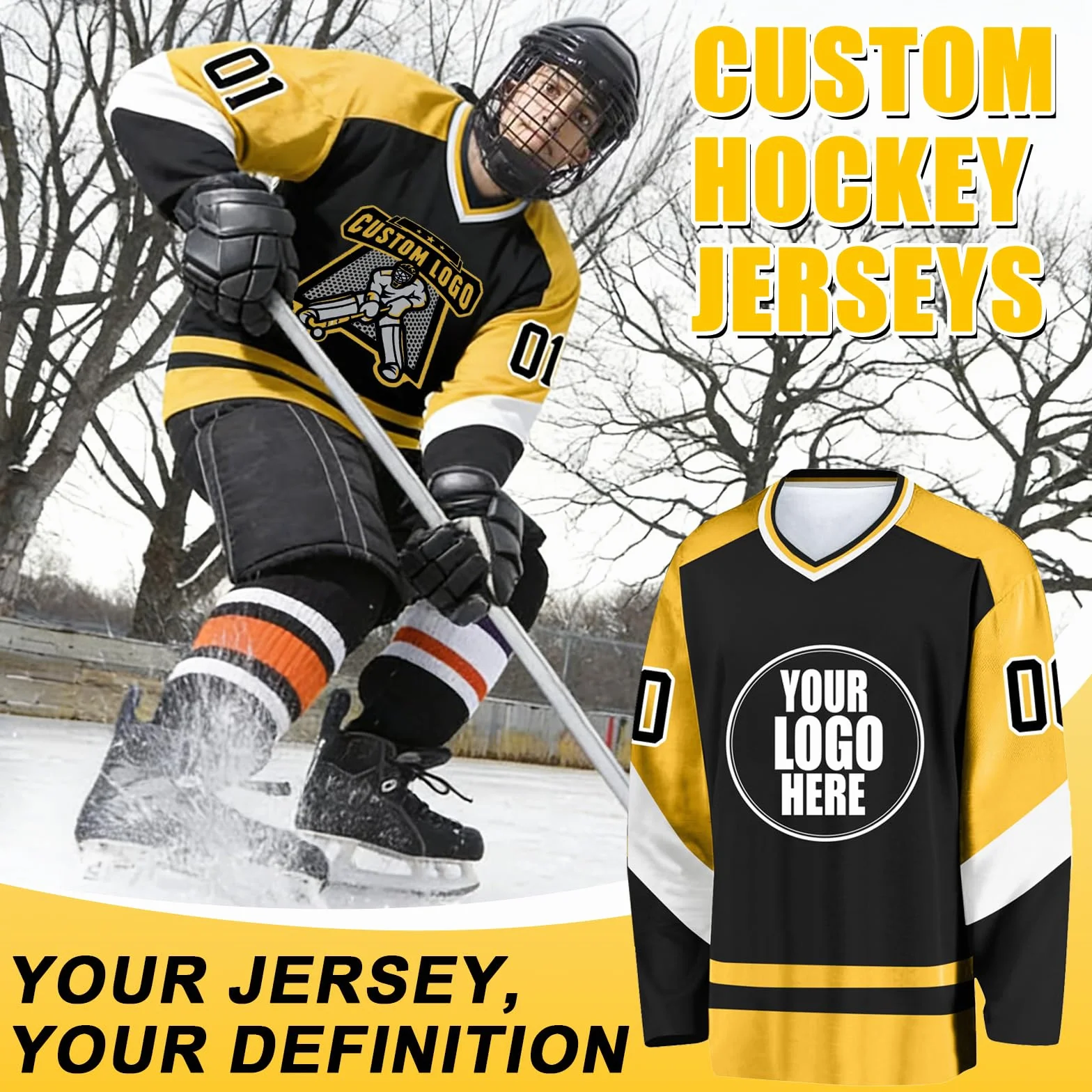 Maillots de Hockey Personnalisés avec Logo, Nom d'Équipe et Nom Personnel