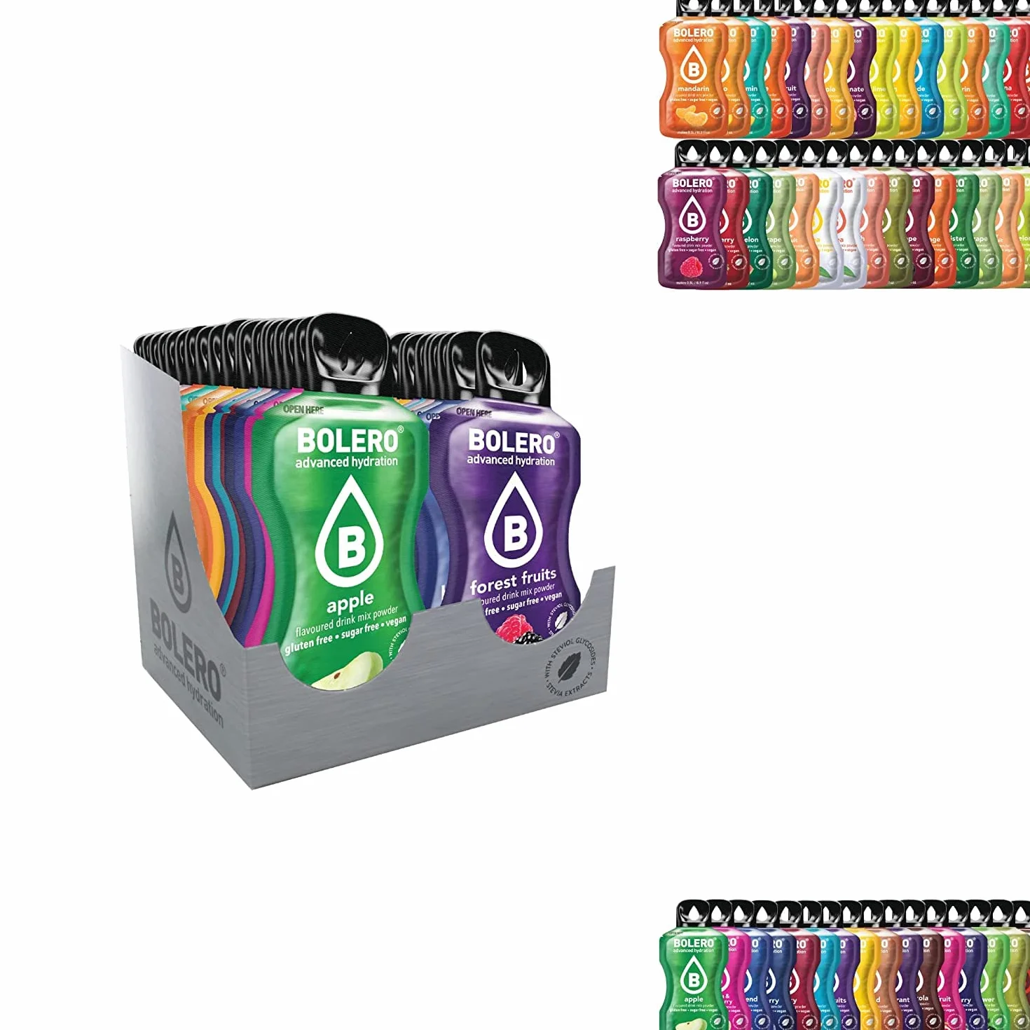 Bolero boissons MIX STICKS 74x3g I rafraîchissante en poudre sans sucre édulcorée à la stévia | pour diabétiques et sportifs | hypocalorique à la vitamine C