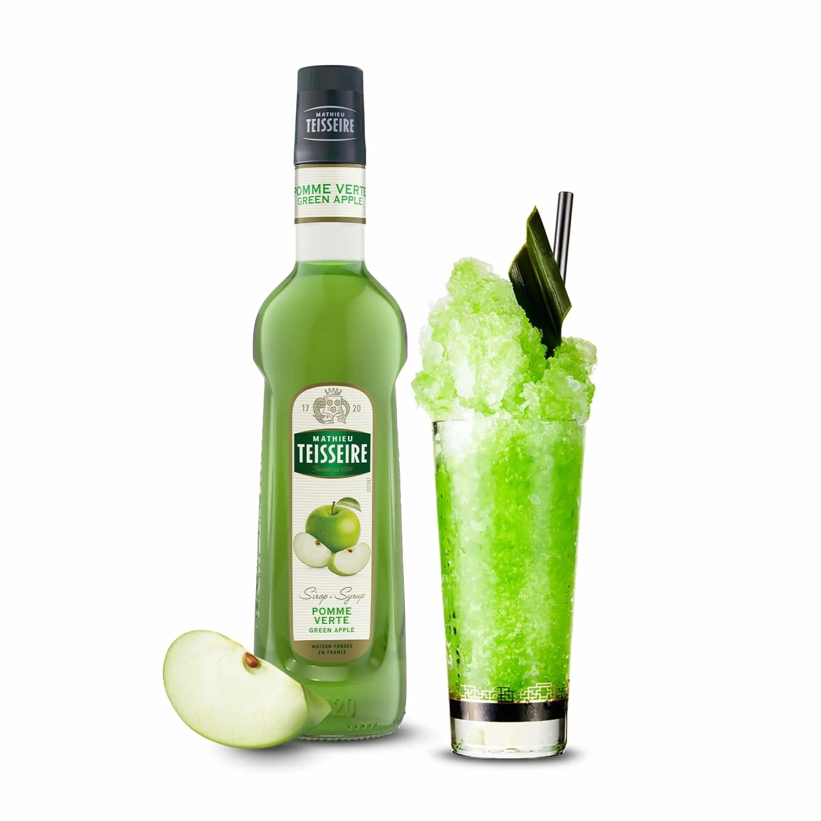 Sirop de Pomme Verte Mathieu Teisseire, pour boissons, sodas, thés, limonades, cocktails, mocktails, bouteille de 70cl