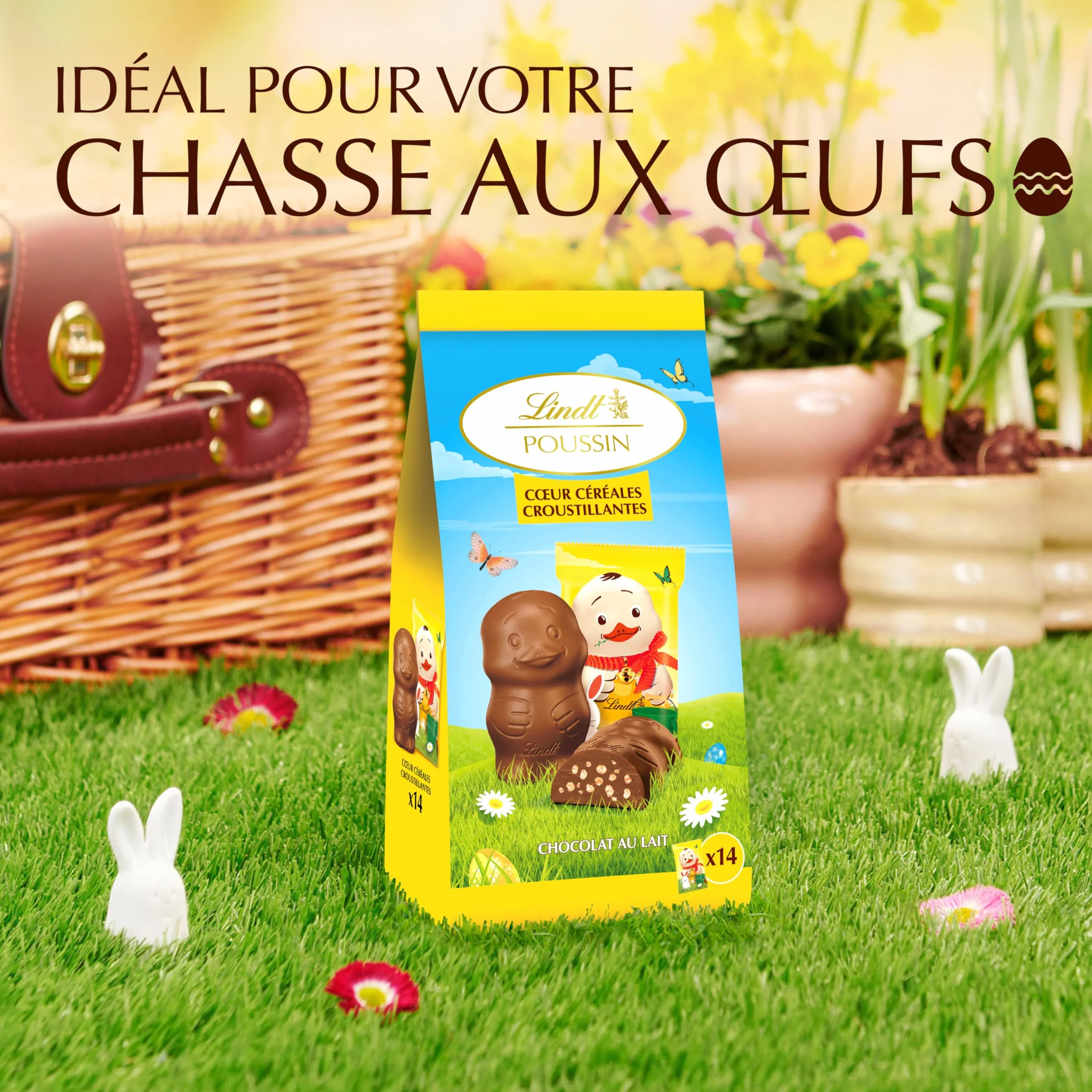 Lindt - POUSSIN - Sachet de Mini-Moulages fourrés - Chocolat au Lait et Céréales Croustillantes - Idéal pour Pâques, 130g