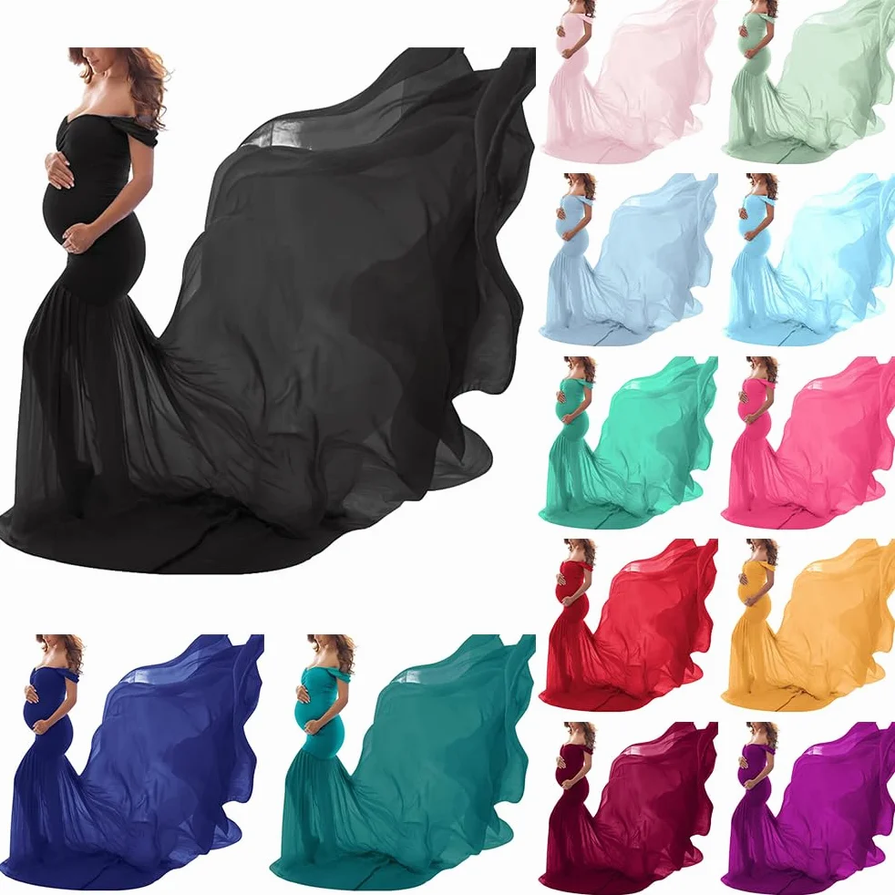 Shownicer Robe Grossesse Femme Jupe Longue Mousseline Soie Maternité Photographie