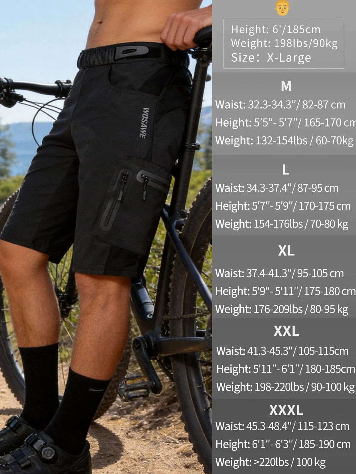 WOSAWE Shorts de Vélo Hommes Respirants 3D Gel Rembourrés VTT Séchage Rapide