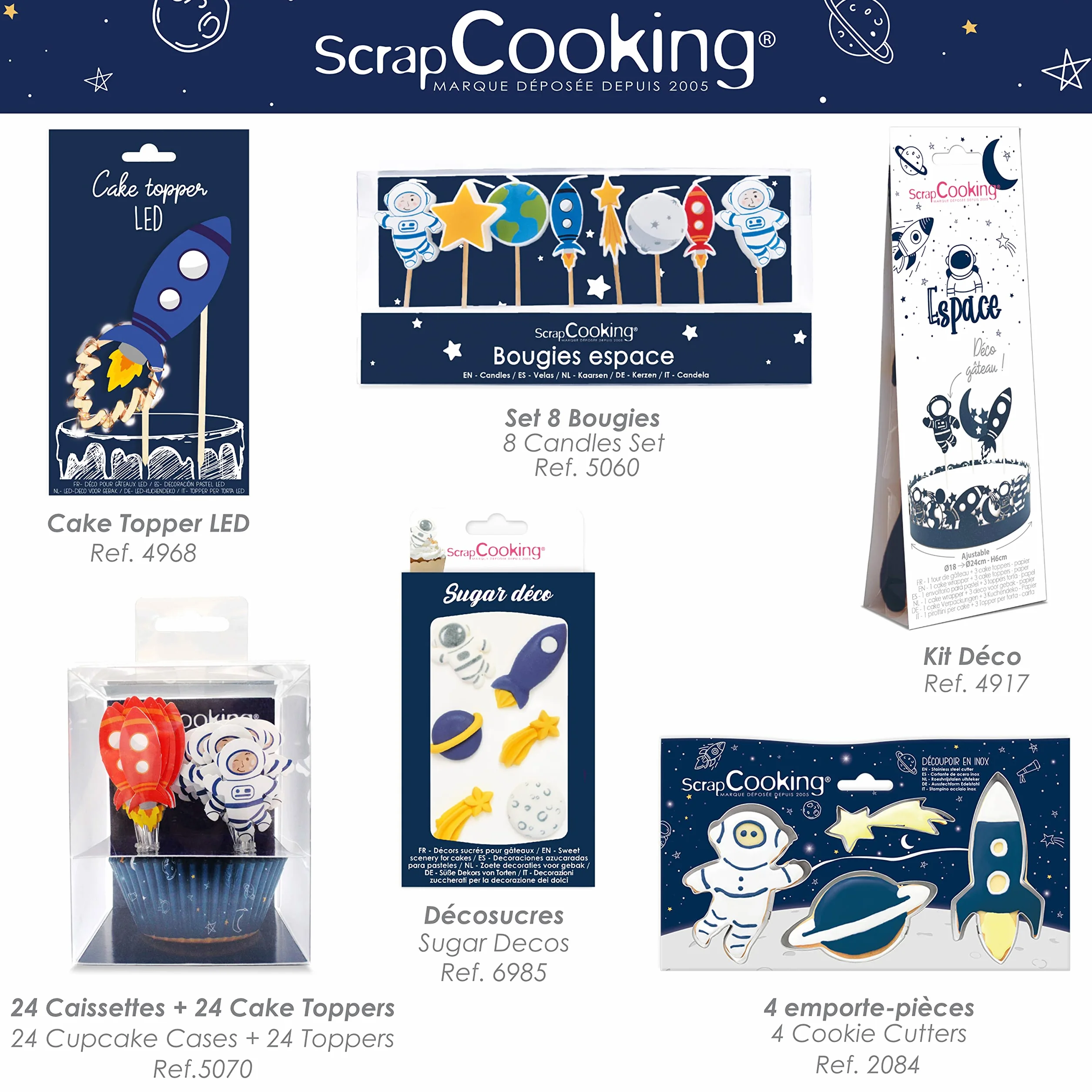 ScrapCooking - Décosucres Espace - Décorations pour Pâtisseries, Desserts, Gâteaux, Biscuits, Cupcakes, Anniversaires – Vaisseau Spatial Astronaute Étoile - Cake Design - 6985