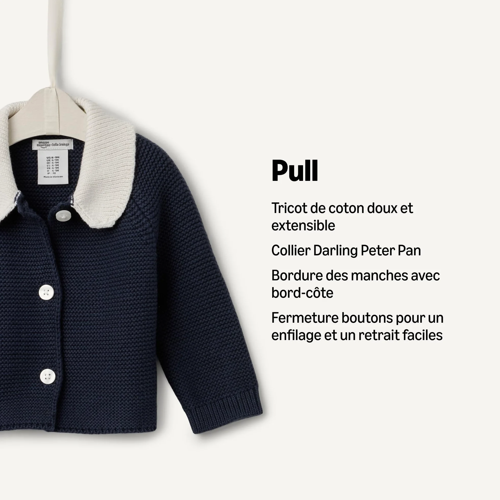 Amazon Essentials x Sofia Grainge Veste Pull à col Claudine Mixte Bébé et Enfante