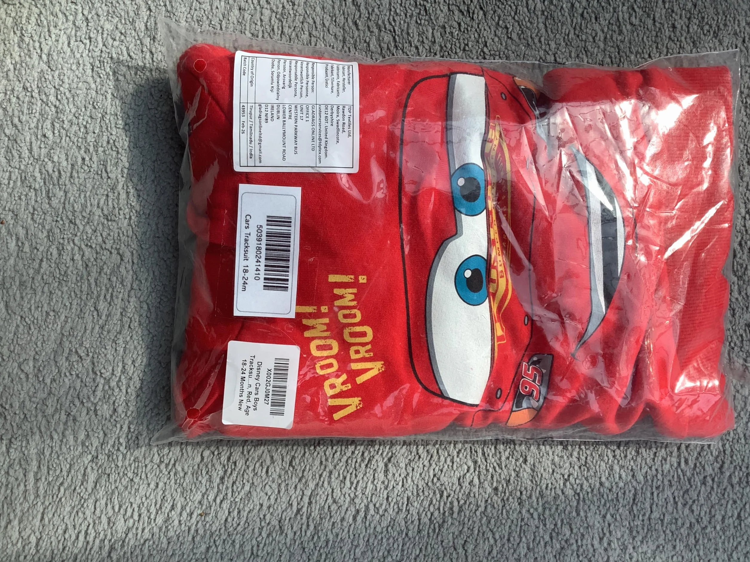 Disney Cars Ensemble Jogging Hoodie et Pantalon Lightning McQueen Martin Enfant Garçon 18 Mois–8 Ans