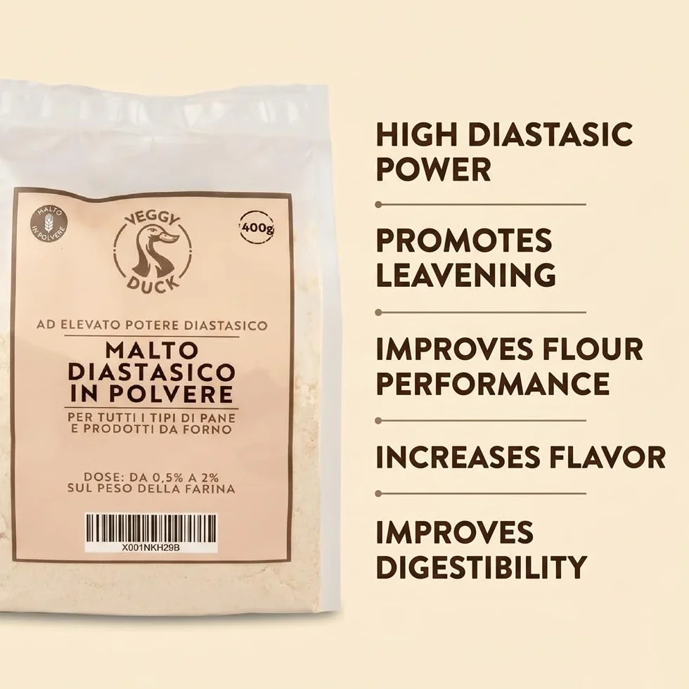 Veggy Duck - Farine de Malt Diastatique (400g) | Farine de Malt d'Orge à Haut Pouvoir Diastatique | Idéal pour la Fabrication du Pain | Made in Italy