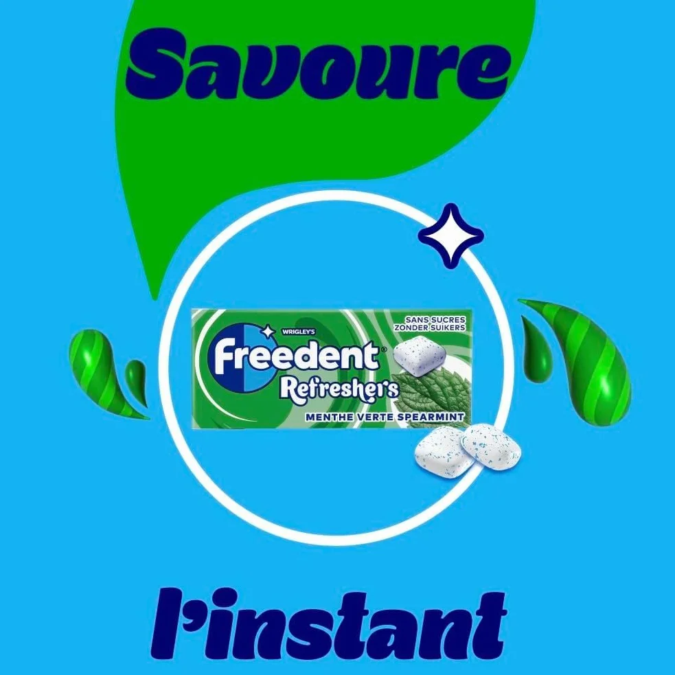FREEDENT REFRESHERS Chewing Gum Sans Sucre Goût Menthe Verte 12 Paquets 96 Dragées