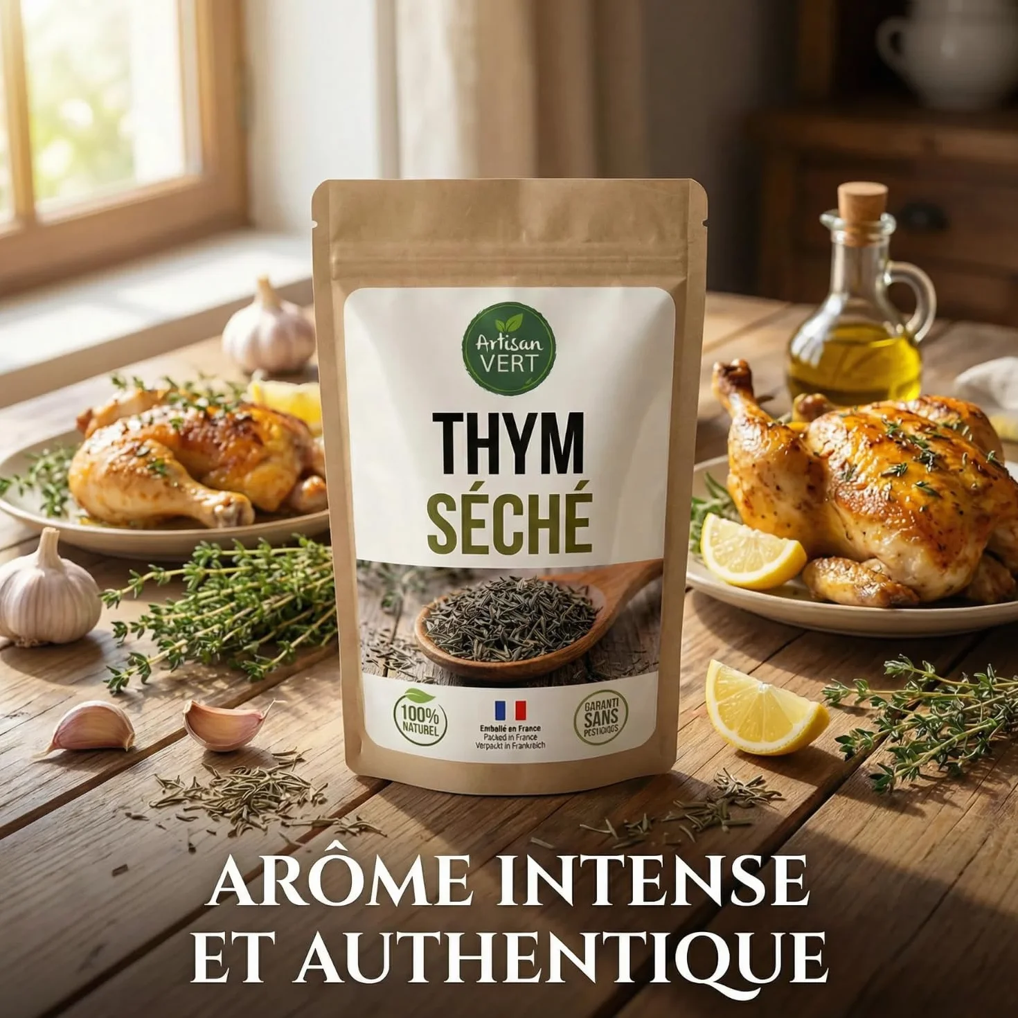 Thym séché entier - 100g Plante thym séché, arômate - idéal pour Infusions, Plats, Vinaigrettes, Desserts, Marinades viande