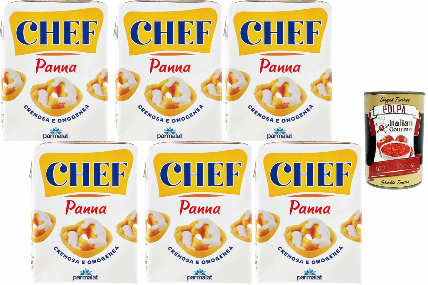 Italian Gourmet Panna Chef Crème Panna Cuisine UHT 6 x 200 ml, Crème Liquide Pour Sauces, Pâtes, Gratins & Pâtisserie, Texture Crémeuse, Facile à Utiliser, Format Lot Pratique + Italian Gourmet Polpa