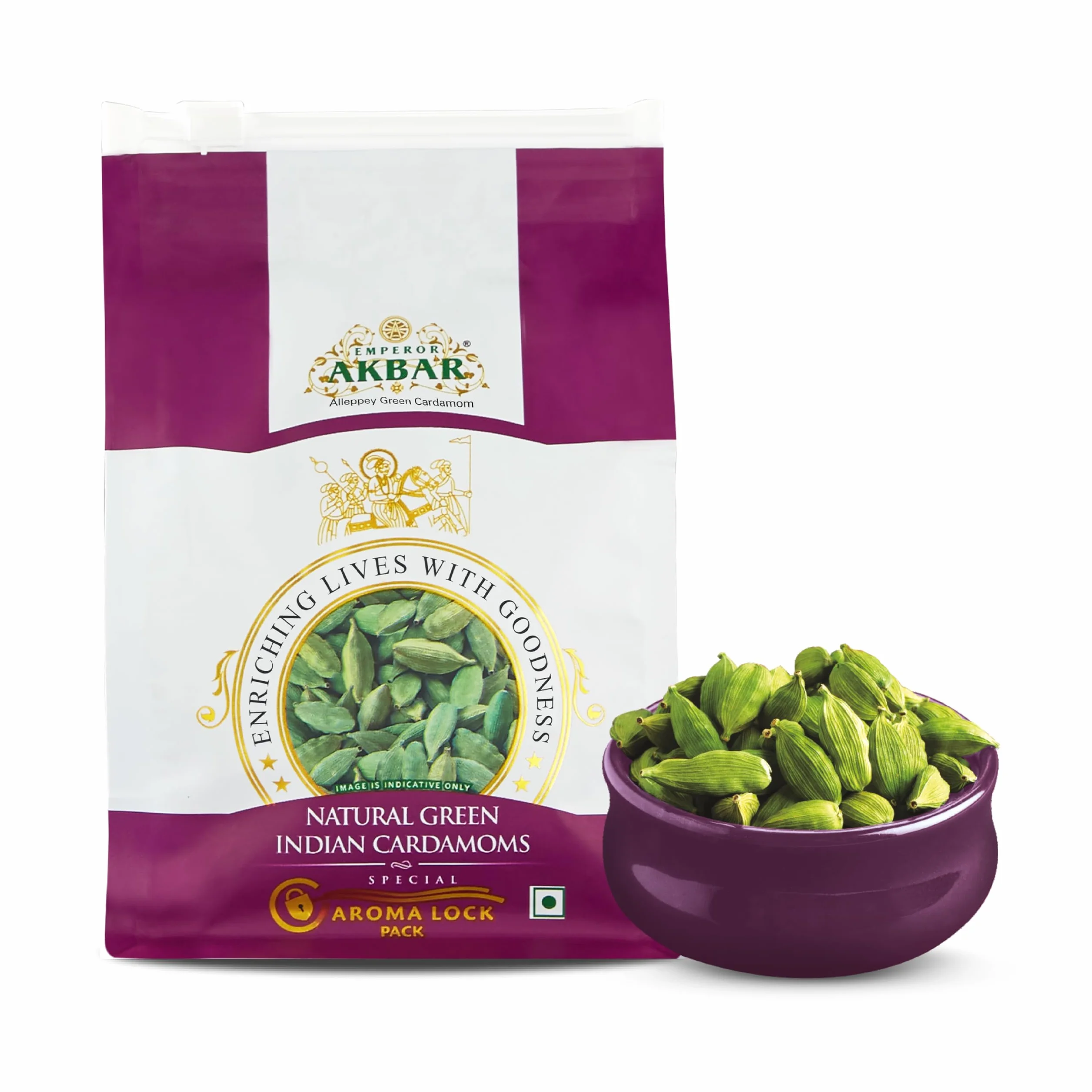 Emperor Akbar Cardamome (Elaichi) – 100 g – Cardamome verte dans un paquet aromatique supérieur (Grade violet – 8 mm ci-dessus)