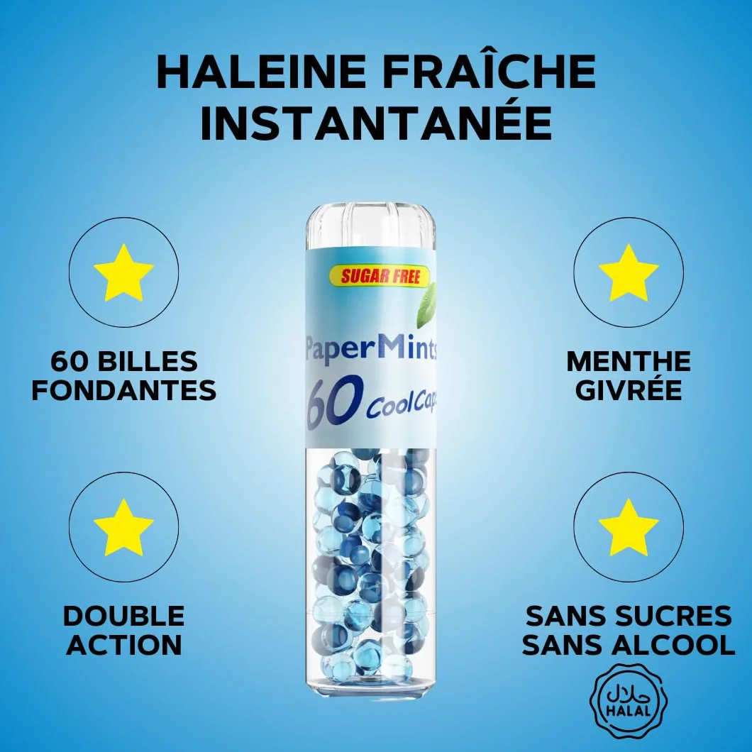 PAPERMINTS Billes à la Menthe Haleine Fraîche Bonbon Menthol Sans Sucre 60 Billes