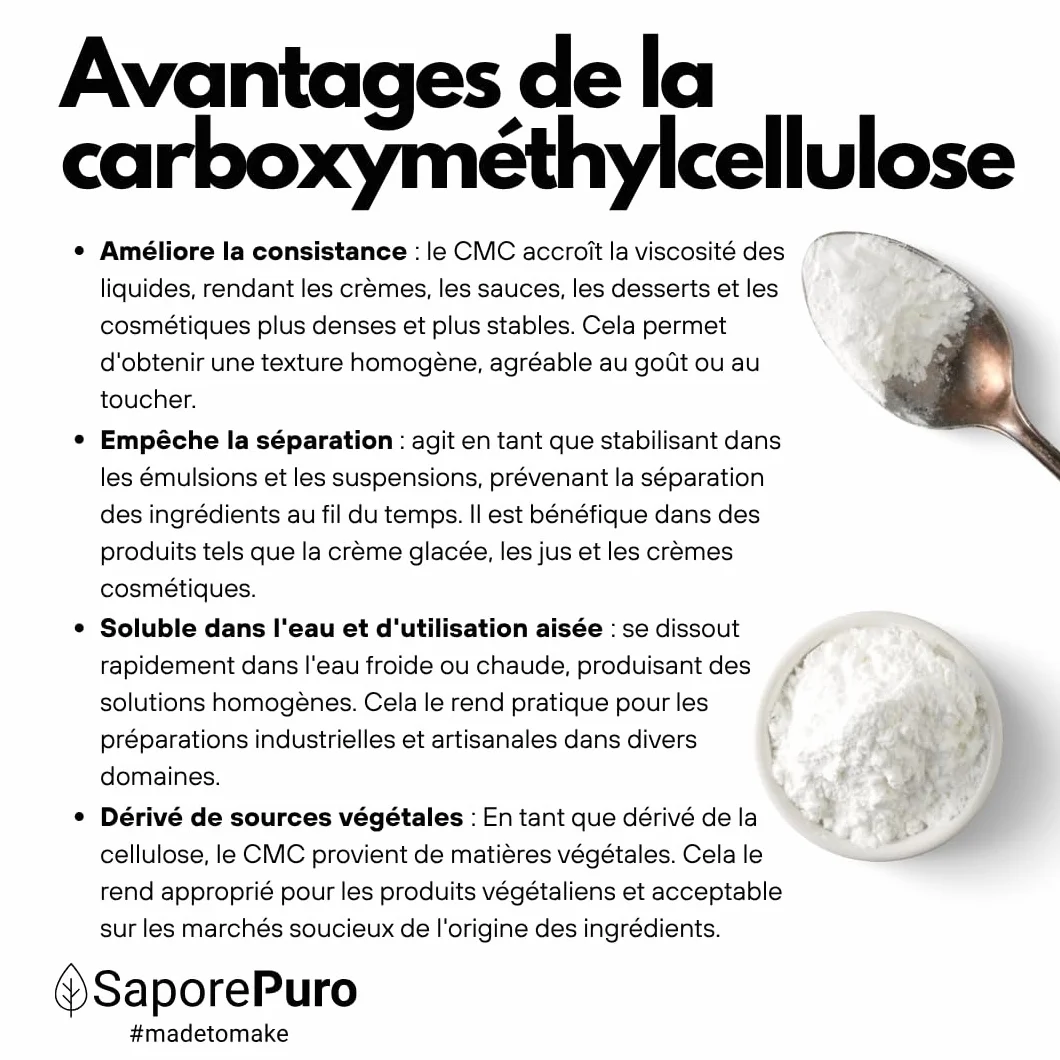 Saporepuro CMC 1 kg - utilisé pour modeler la pâte à sucre - colle alimentaire - pour créer des gels - pour la crème glacée