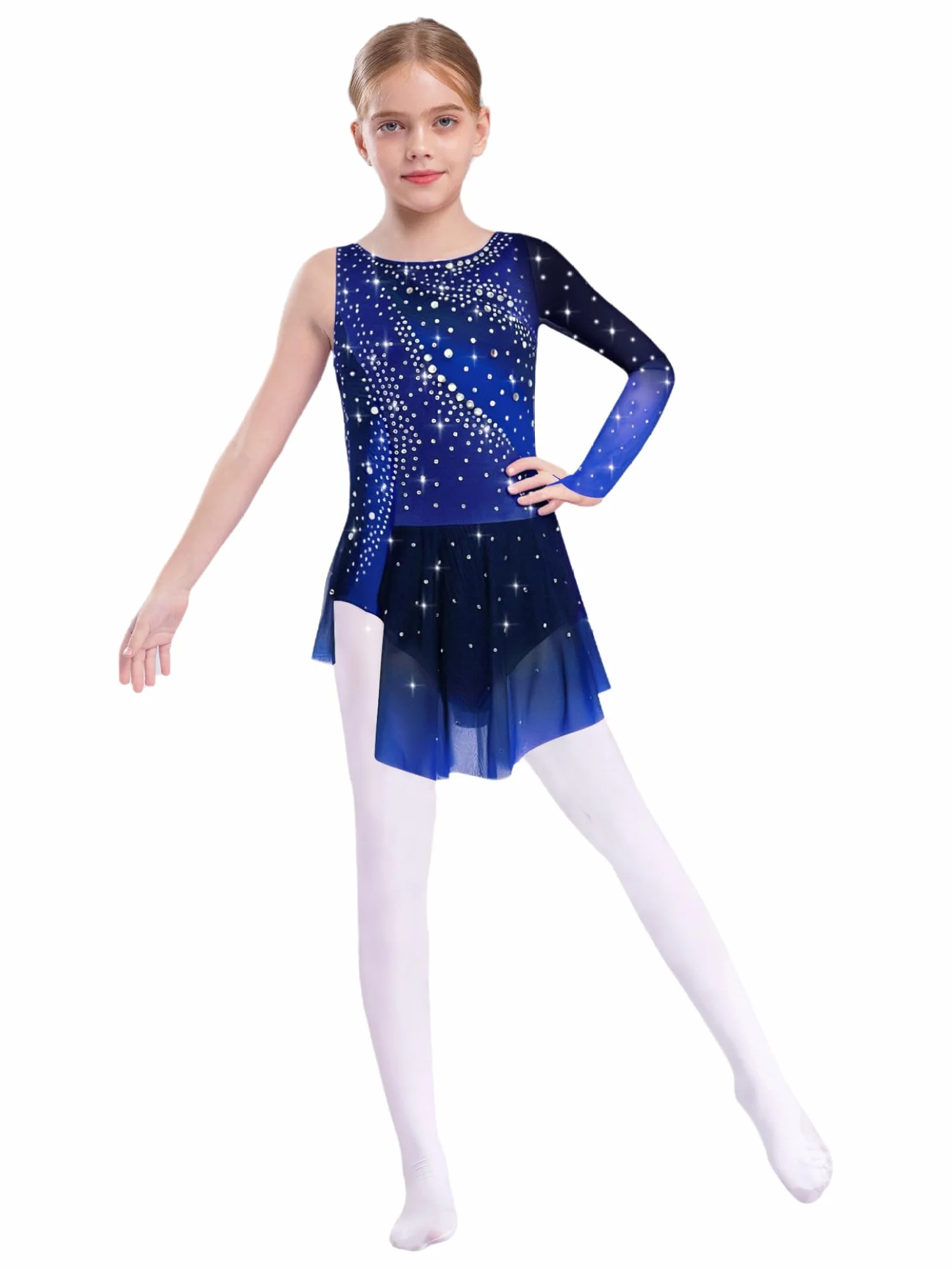 Asymétrique Une Epaule Robe Patinage Artistique Fille Manche Longue Strass