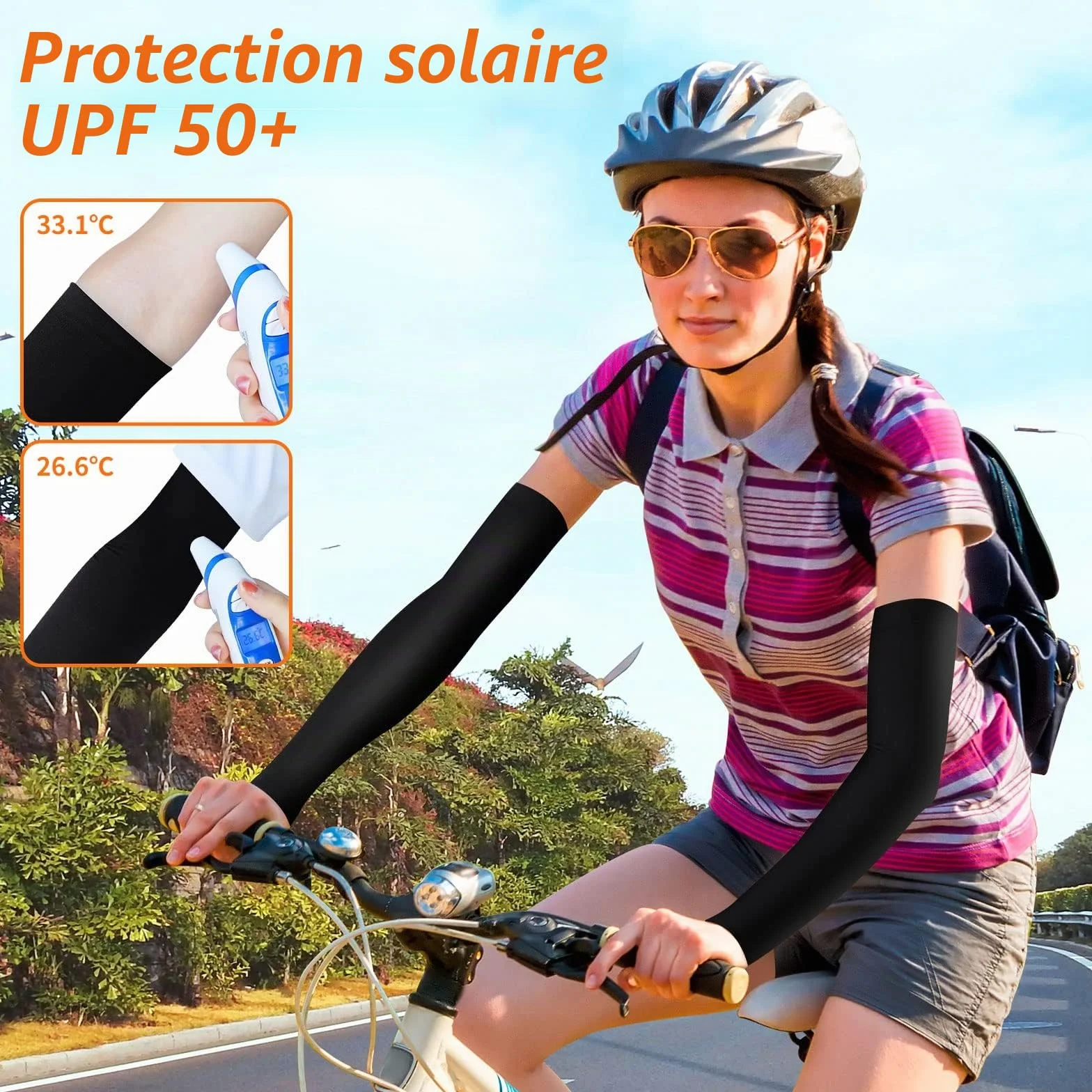Manchettes Anti-Uv Compression 2 Paires UPF 50+ Running Cyclisme Homme Femme