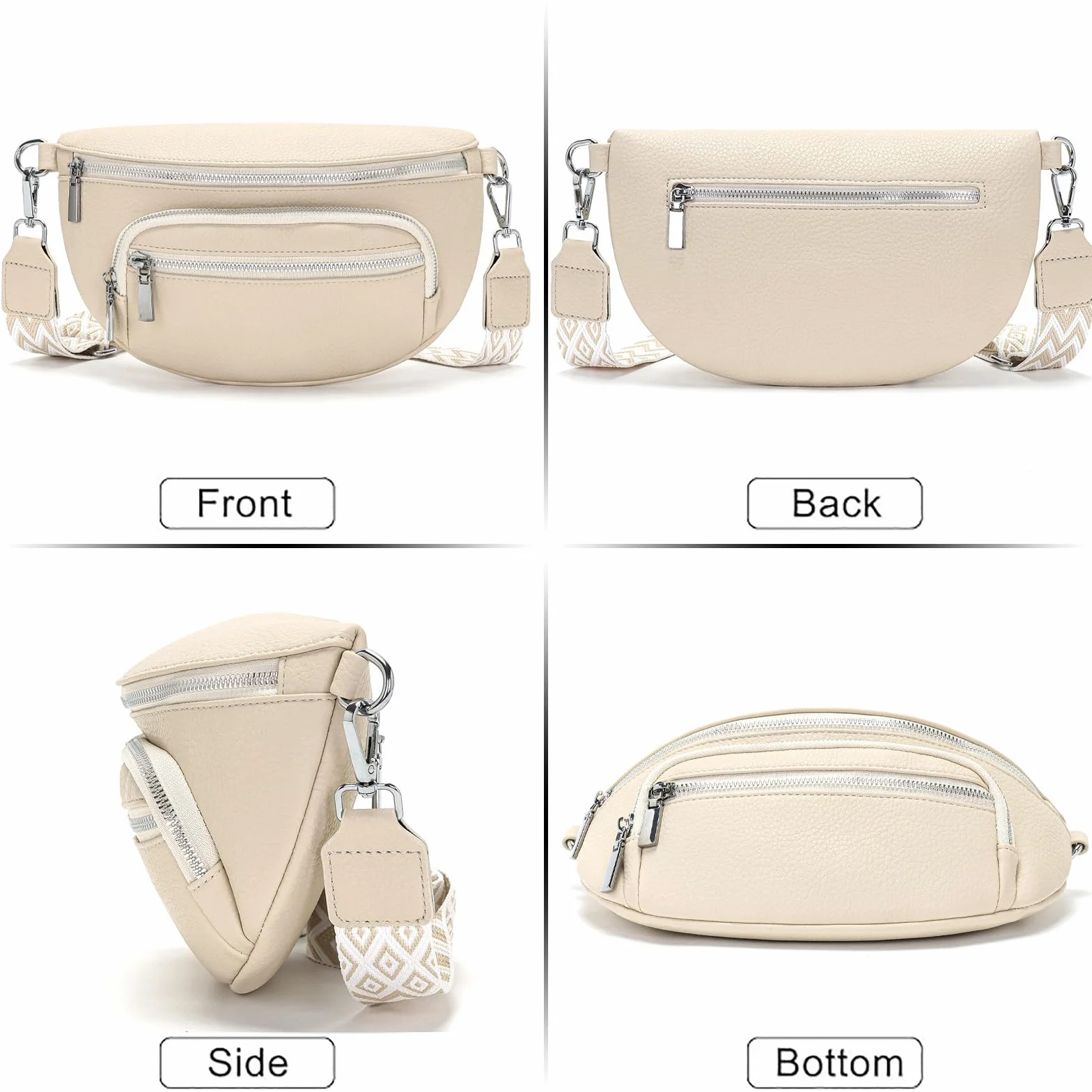 Sac banane femme Beige cuir vegan bandoulière amovible réglable