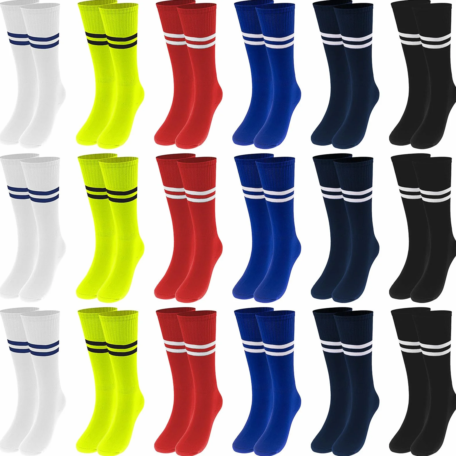 Chaussettes Foot Enfant Lot 18 Paires, Hautes Rayures Garçon Fille, Taille Unique 28-35, 6 Couleurs