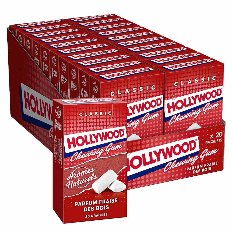 Hollywood Chewing Gum Classic - Parfum Fraise des Bois - Arômes Naturels - Lot de 20 paquets de 20 dragées (28 g)