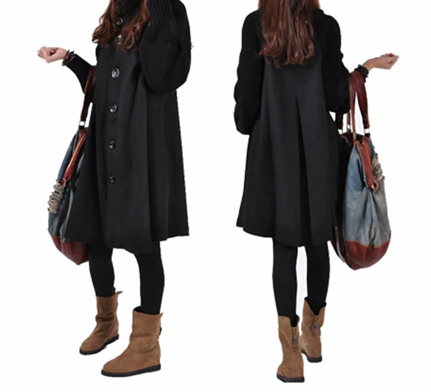 Manteau Femme Cape Manches Longues Poncho Swing A-Line Maternité Single-Breasted Veste Coton Automne Hiver Pull-Over