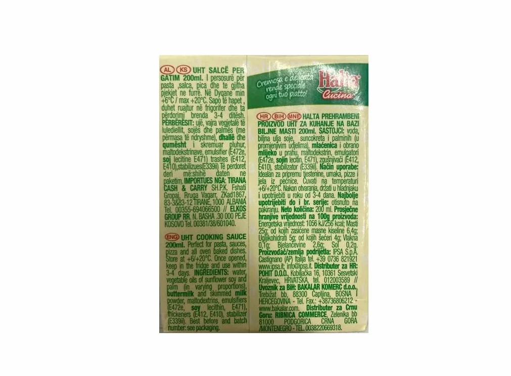 Halta Cucina Preparato Alimentare UHT per Cucina Lot de 12 préparations crémeuses UHT pour la cuisine Idéal pour pâtes, sauces, pizza, crème de cuisson 200 ml