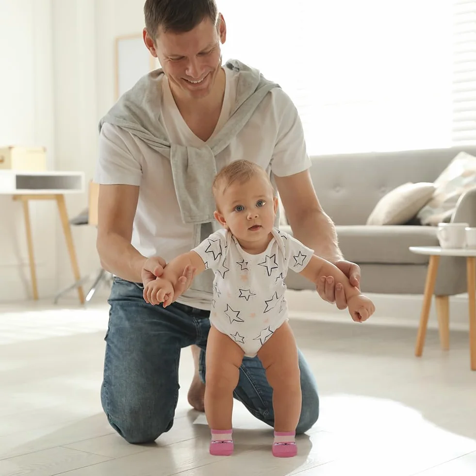 Aolso Bébé Chaussettes Antidérapantes Chaussons Semelle Souple pour Marche Fille Garçon