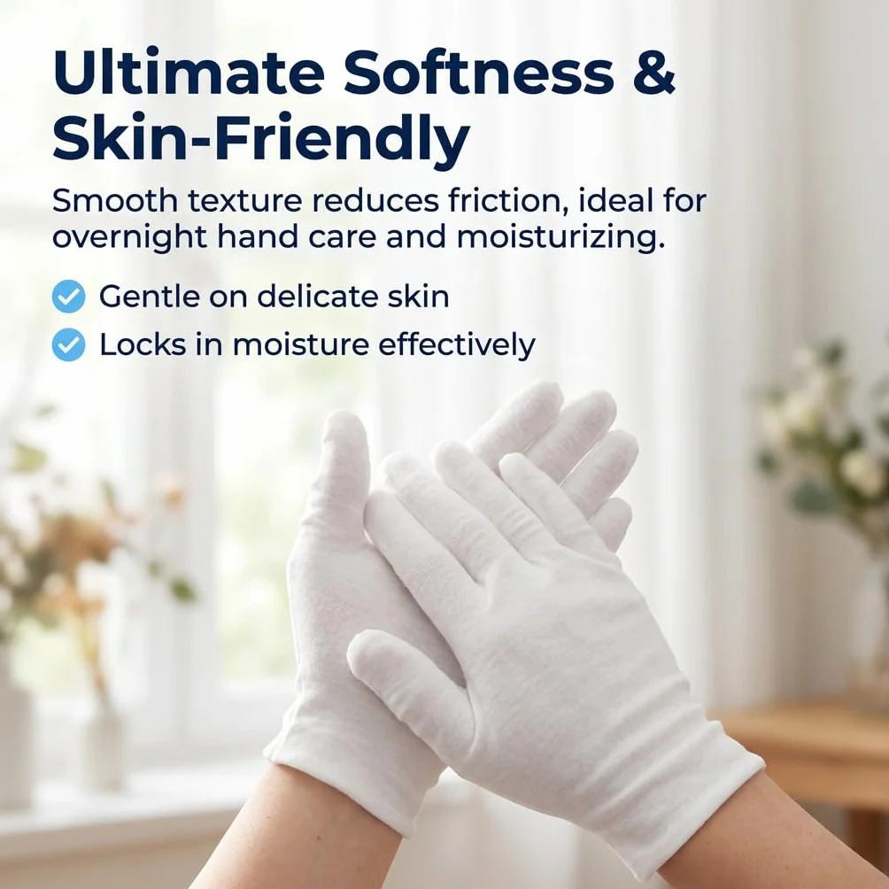 Gants en Coton Blanc Ultra-fins Lot de 4 Paires Taille Unique pour Homme et Femme