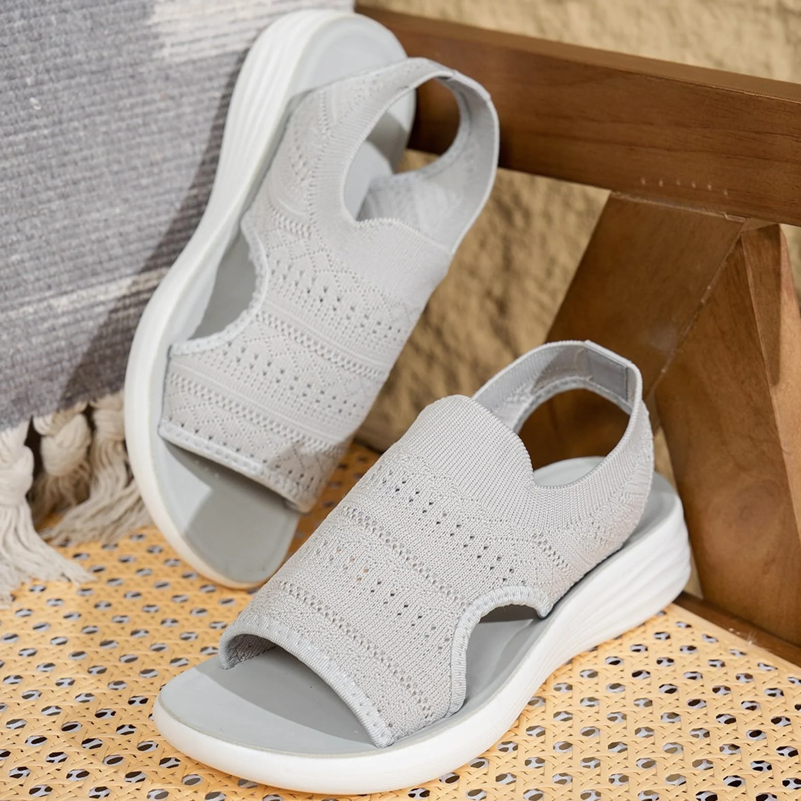 Sandales Orthopédiques Femme Respirantes en Tricot Semelle Souple Confortable Été
