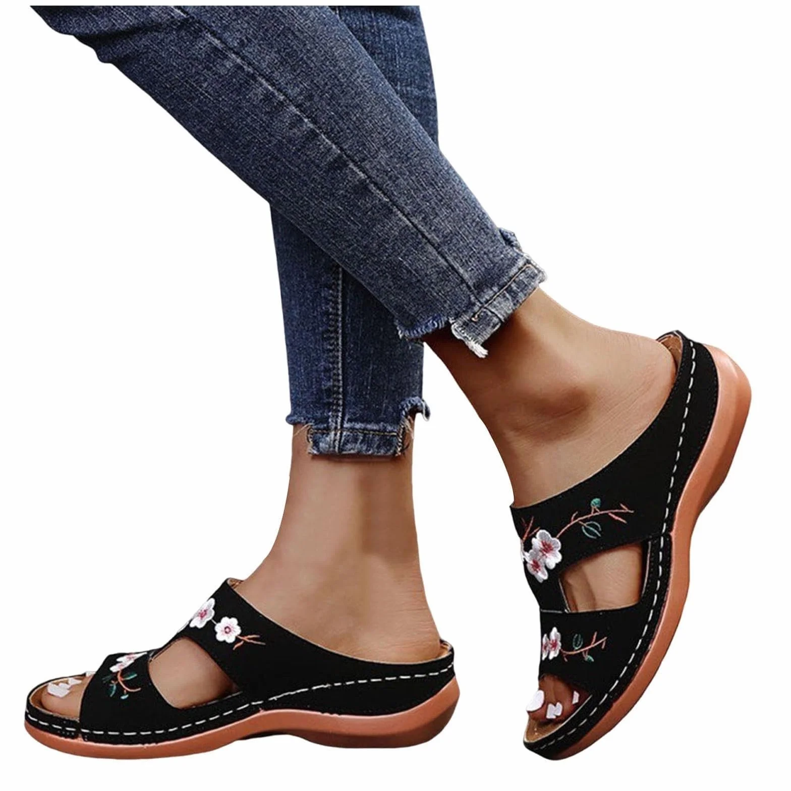 Sandales Orthopédiques Femmes Mules en Cuir Compensées Plateforme Été