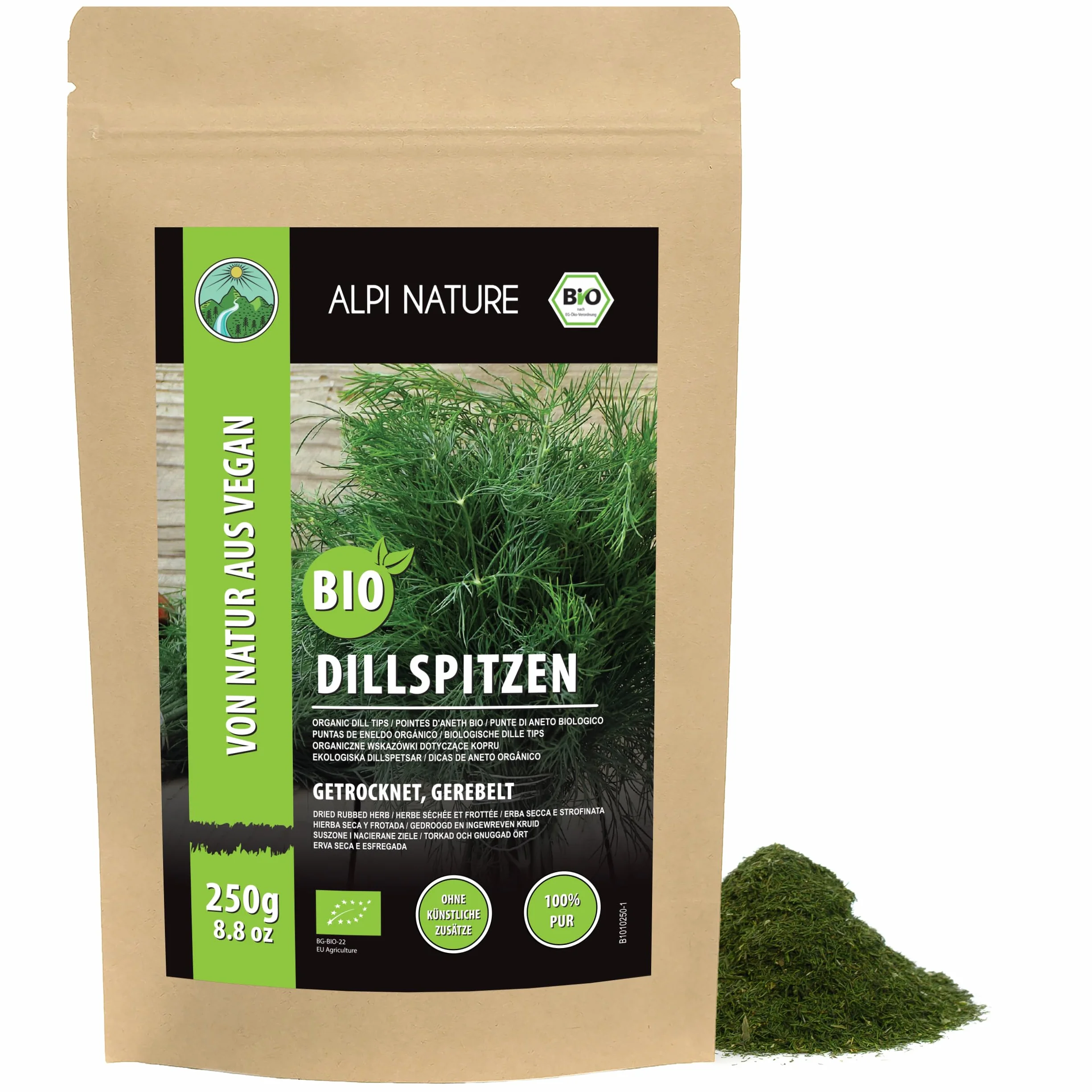 Alpi Nature Aneth Séché BIO 250g, Pointes d'Aneth Séché et Frotté pour Cornichons, Sauces et Marinades