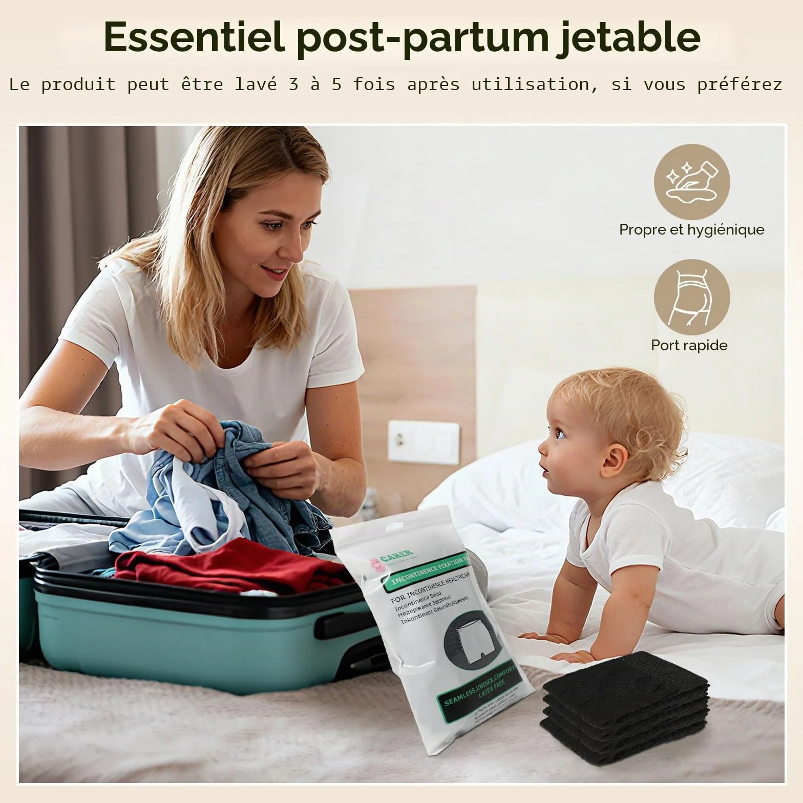 Culottes Jetables Maternité Lot de 4 Respirant Extensibles Coupe Haute Sous-vêtements Post-Partum Césarienne