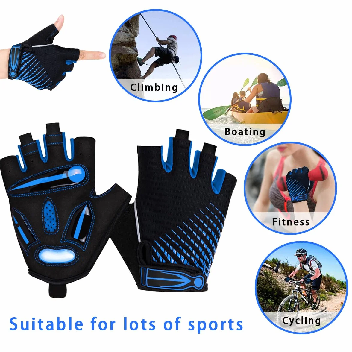 Gants Cyclisme Demi-Doigts Gel Anti-Choc Anti-Dérapage Respirant Vélo VTT Homme Femme