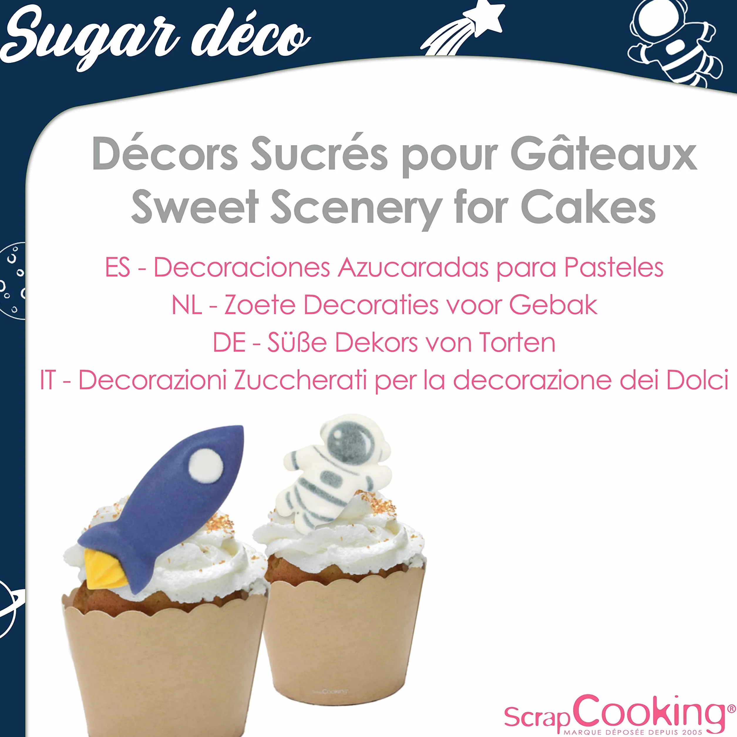 ScrapCooking - Décosucres Espace - Décorations pour Pâtisseries, Desserts, Gâteaux, Biscuits, Cupcakes, Anniversaires – Vaisseau Spatial Astronaute Étoile - Cake Design - 6985