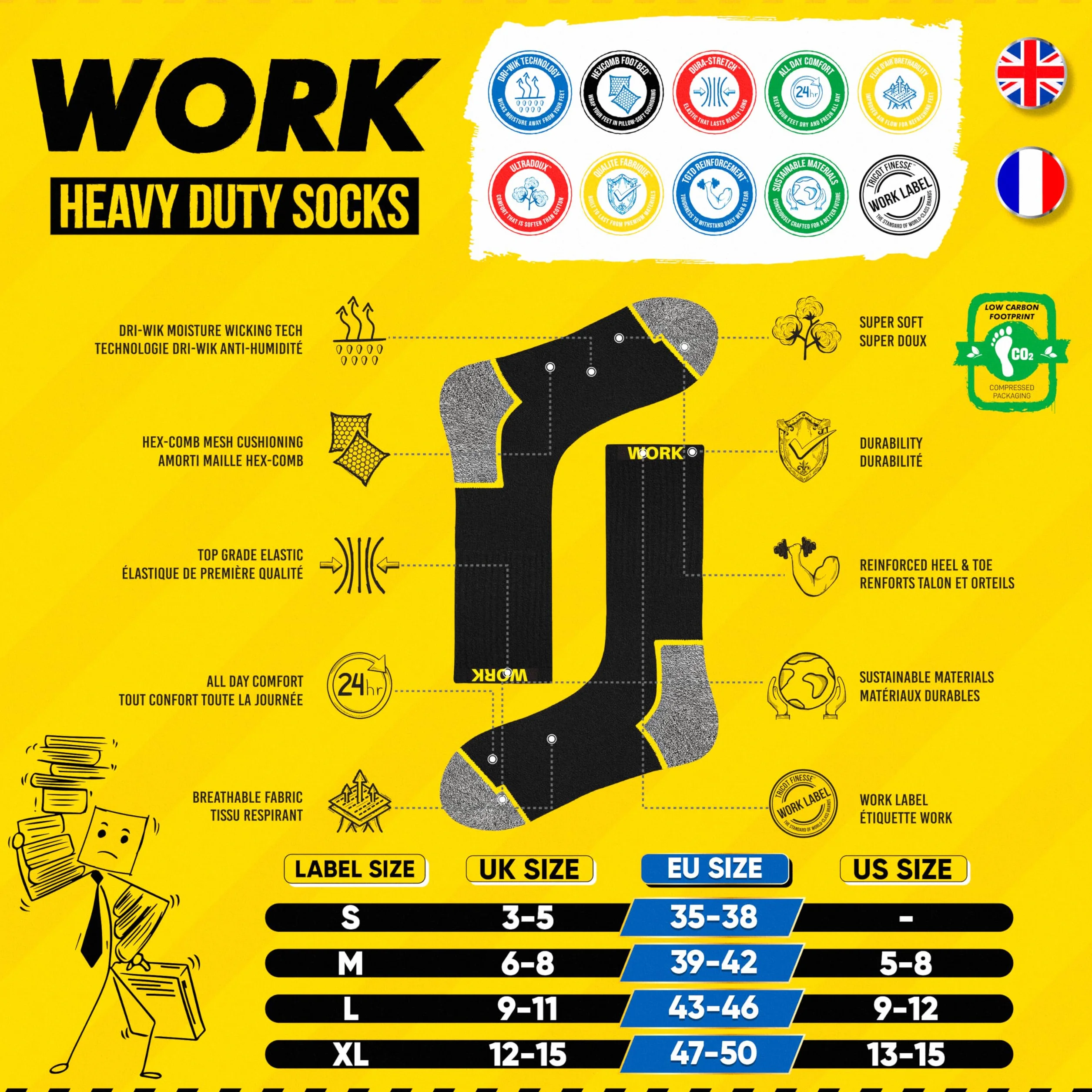SOXCO chaussettes de travail homme 10 Paires WORK socks lot
