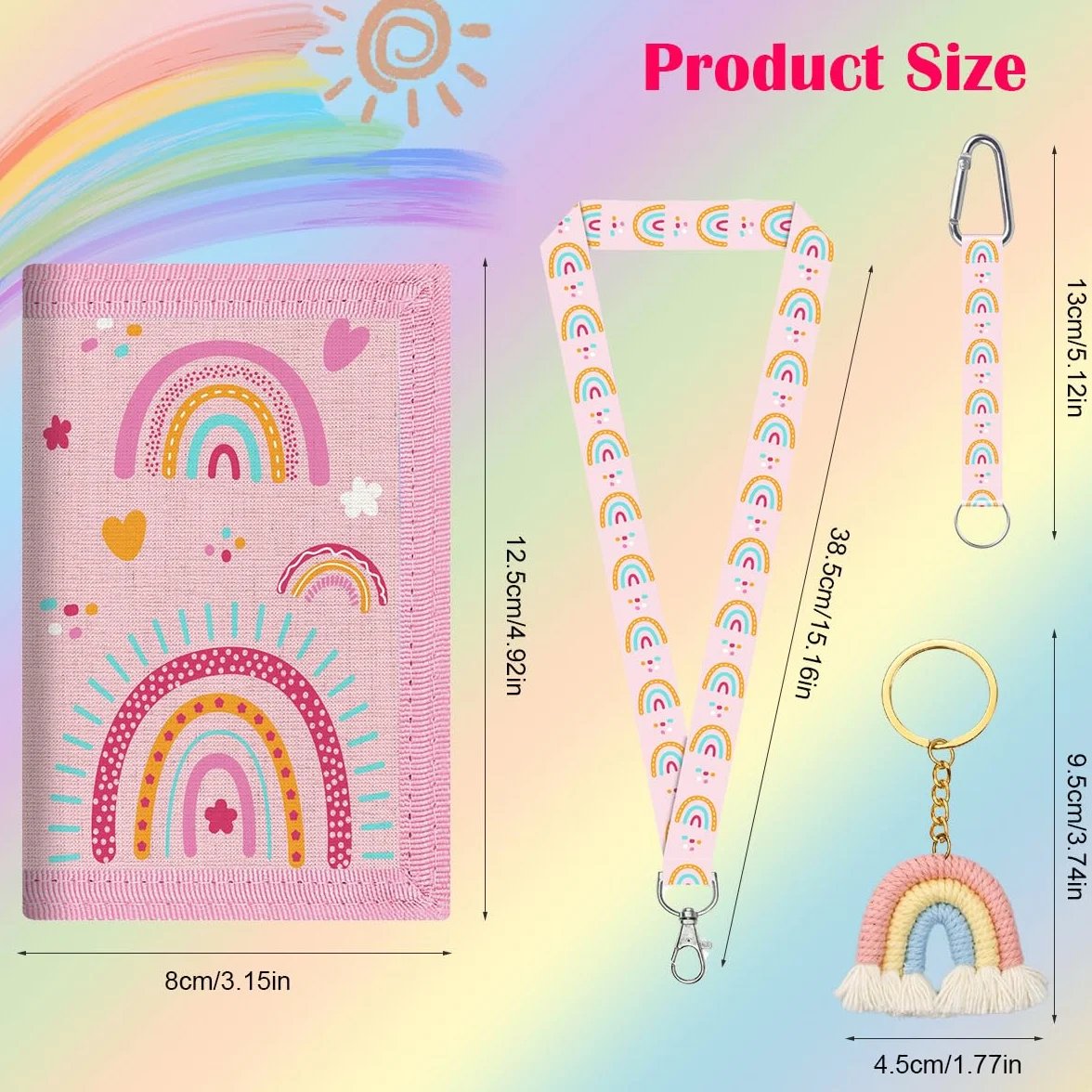 Portefeuille Enfant Arc-en-Ciel Nylon Porte-Carte Tour de Cou avec Compartiment Billets Poche à Pièces Cadeau 4-12 Ans