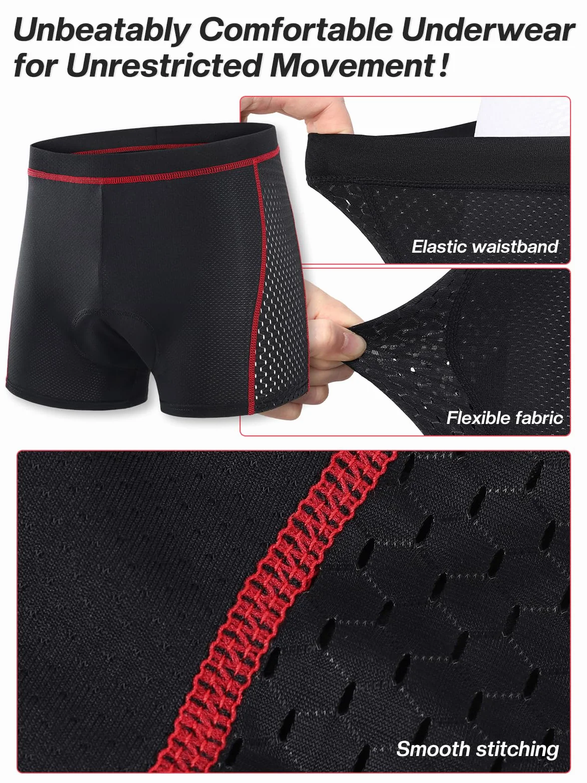 ARSUXEO Cuissard de Cyclisme rembourré Hommes 4D Pad Underwear Liner Breathable