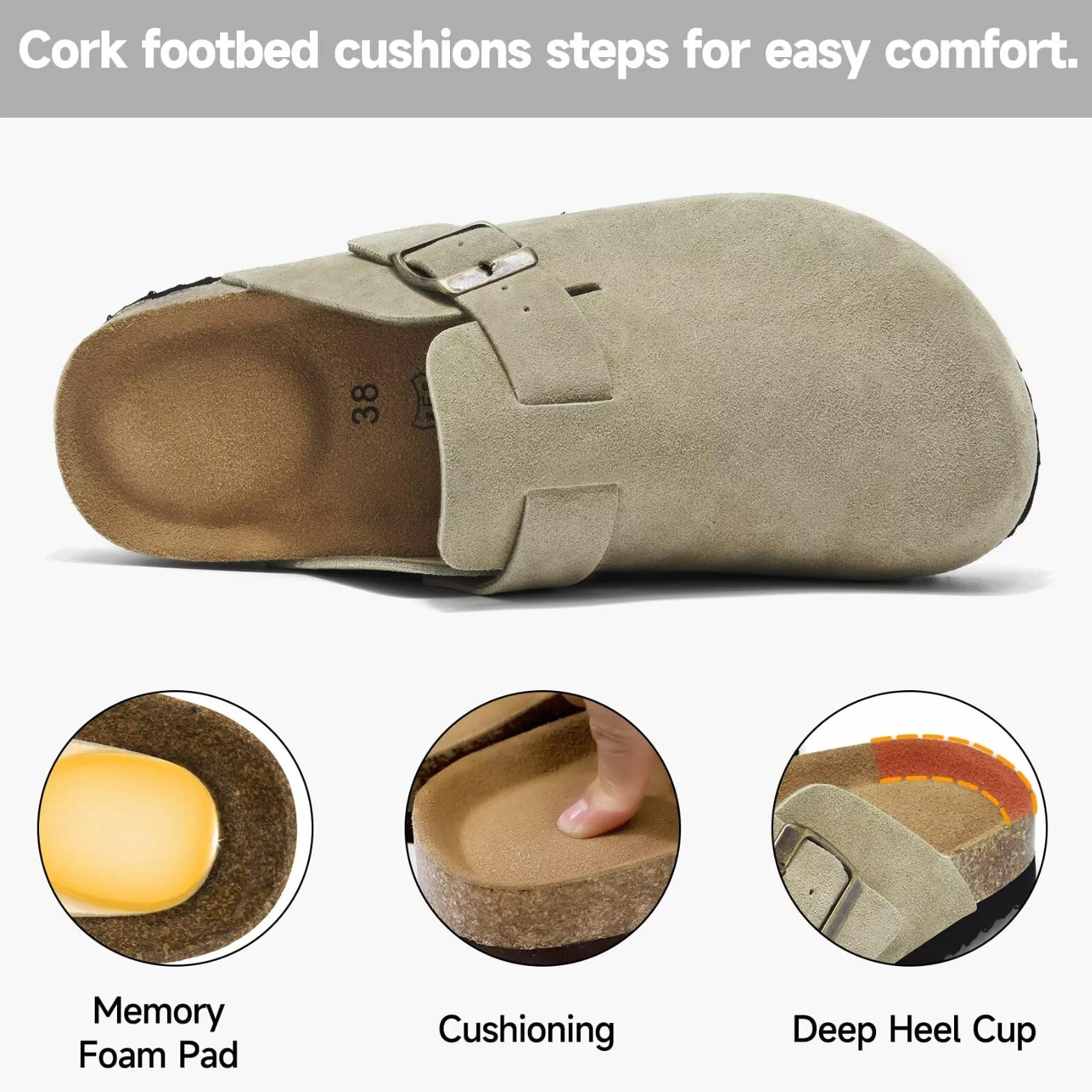 Mules et Sabots Femme Clogs Chaussons Fermé Confortables Talonnière Profonde Boucle Réglable Pantoufles