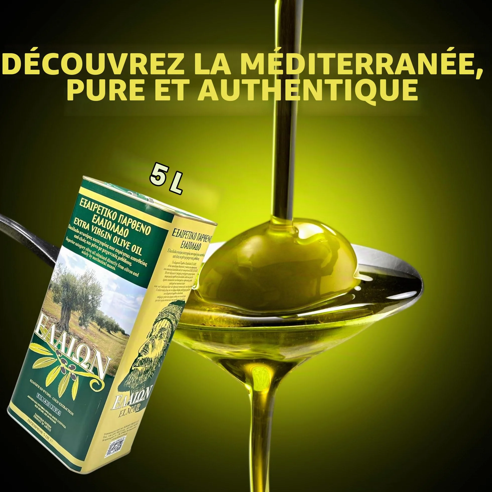 Trinovi Elmar Huile d'Olive Extra Vierge Crète - Première Qualité - 5 Litres - Obtenue directement à partir d'olives traitées selon un procédé spécial - Pressée à froid - Elaion de Grèce
