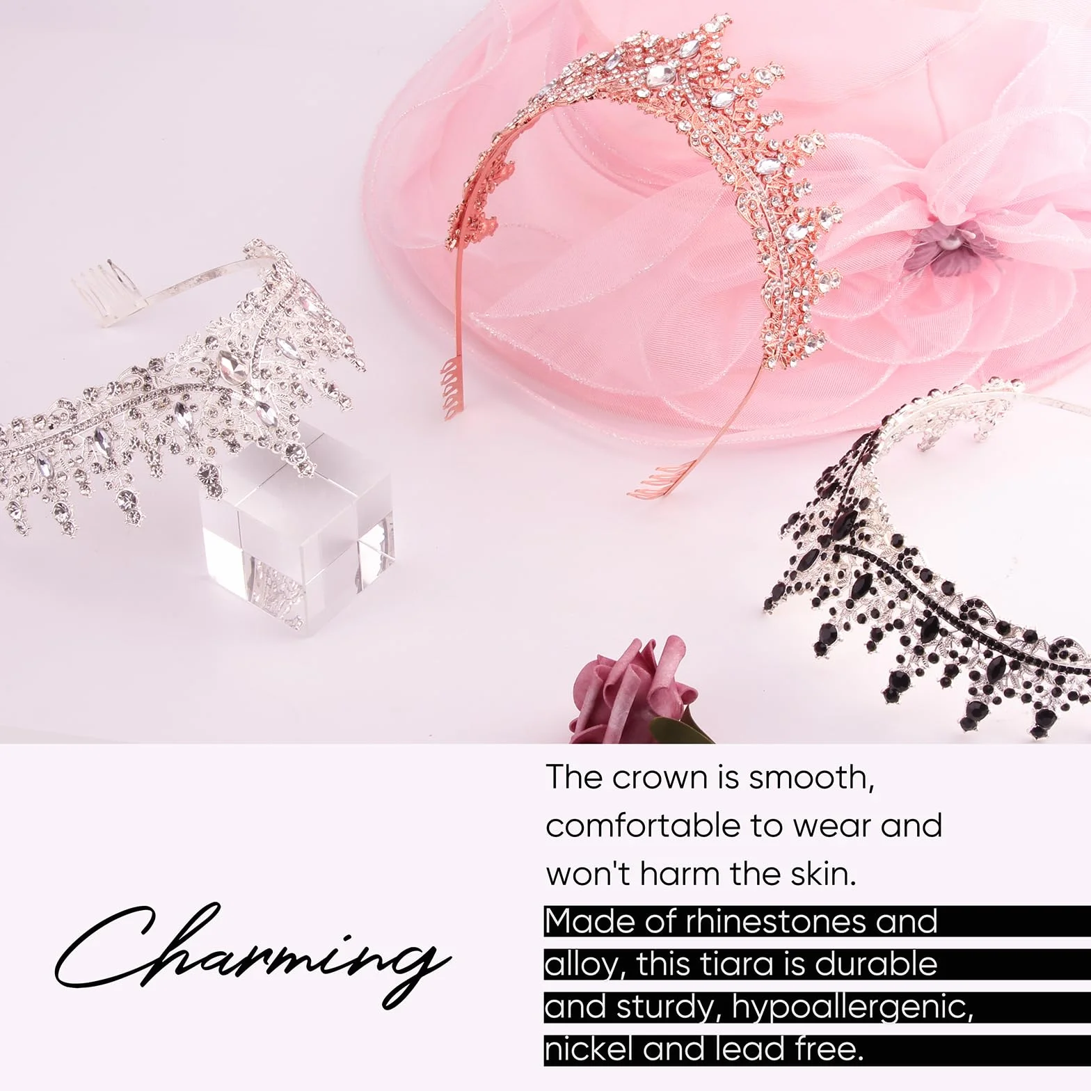 DRESHOW Couronne et Écharpe d'Anniversaire Strass Reine Diadème pour Femmes Filles