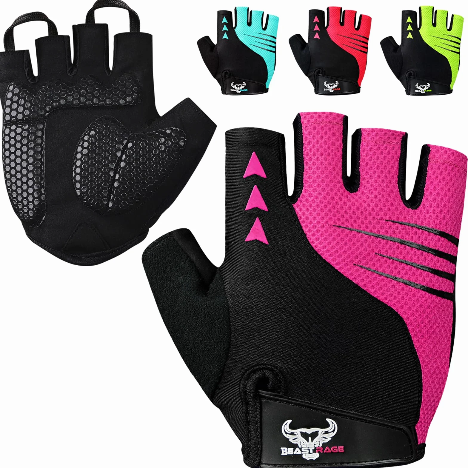 BEAST RAGE Gants de Cyclisme à demi-Doigts pour Hommes et Femmes, Gants vélo rembourrés Respirants Antidérapants, Gants de vélo de Route VTT Absorbant