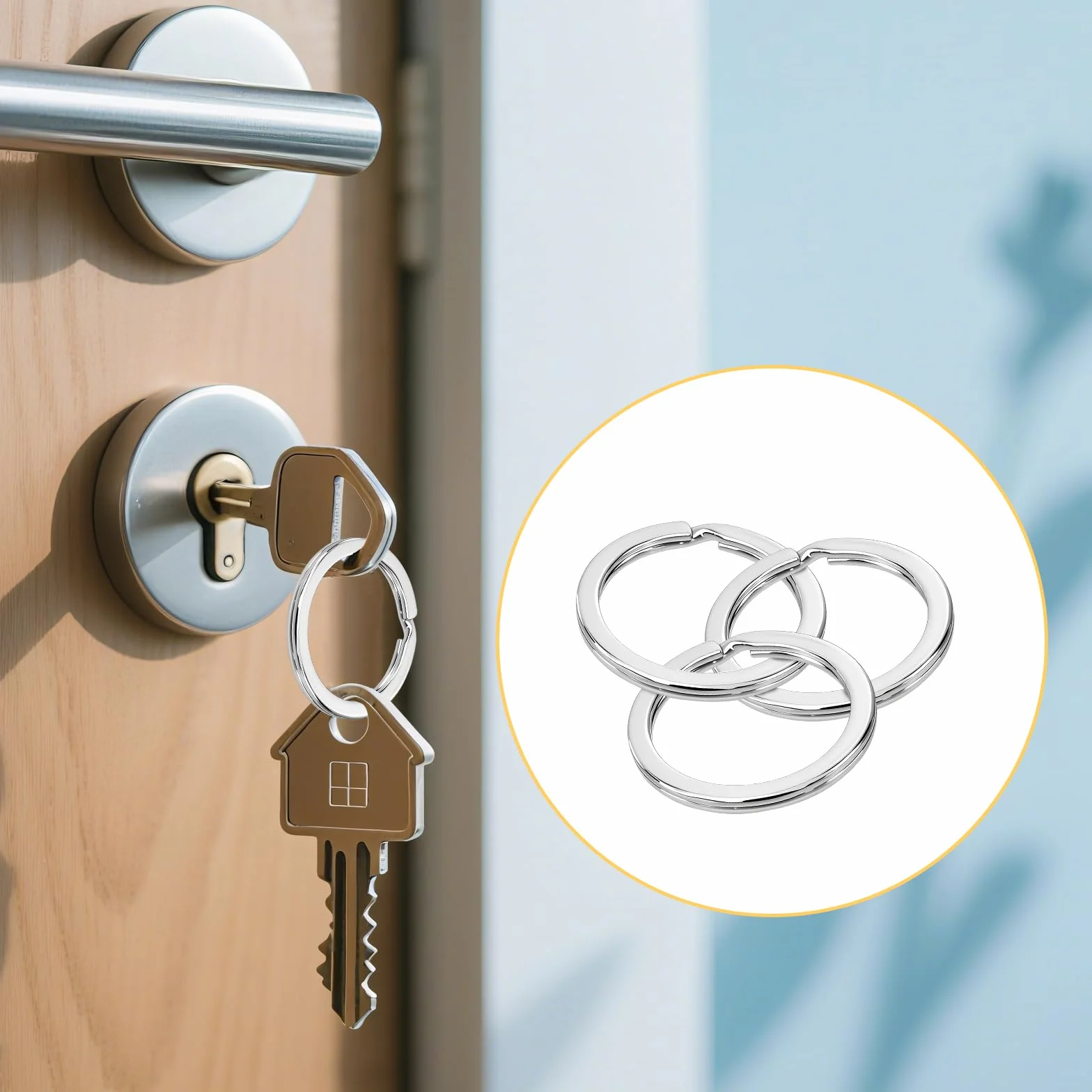Anneau Porte Clé 25mm Ronds Plate Argent 30 Pcs