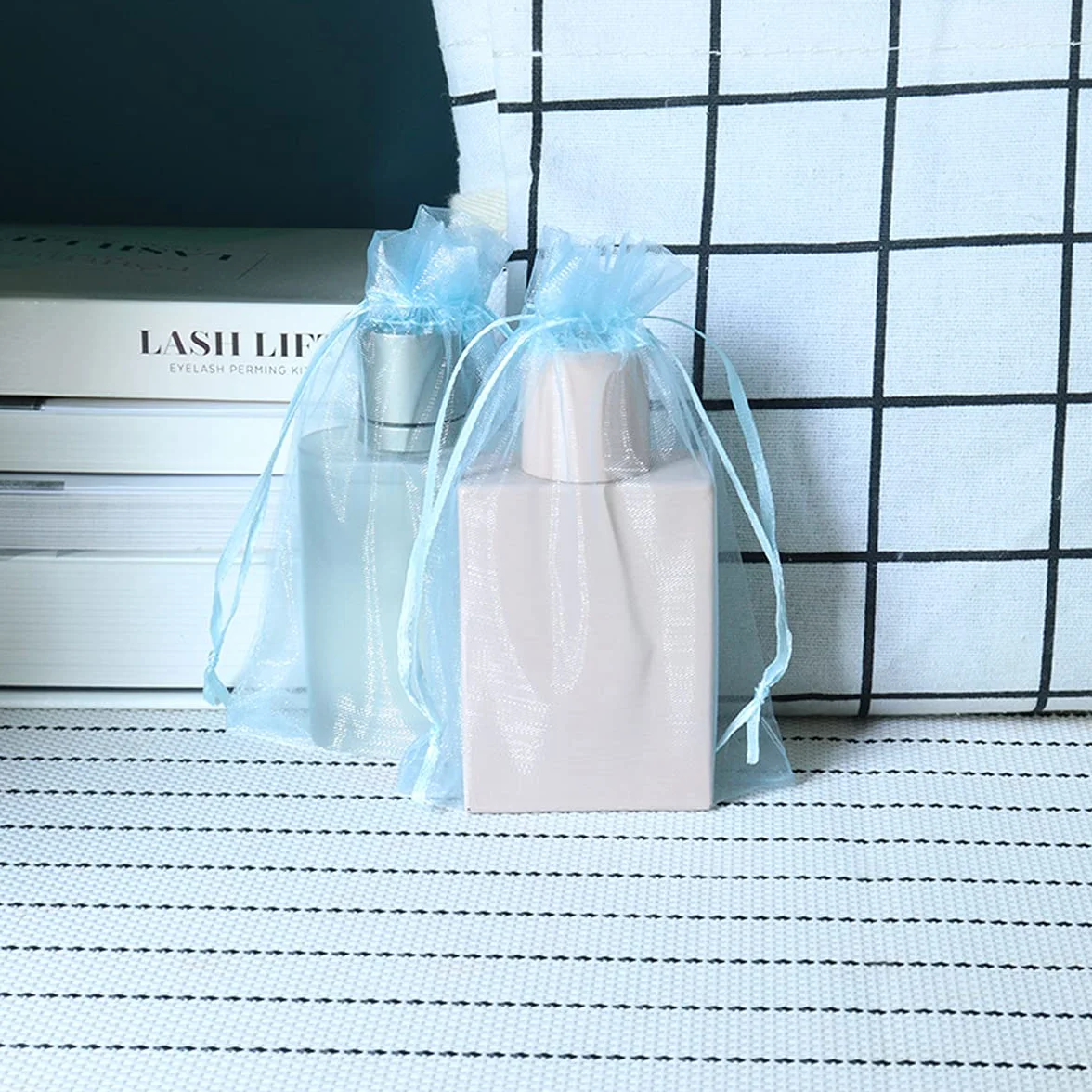 Sacs Organza Bleu Clair 10x15cm 100PCS avec Cordon de Serrage pour Bijoux Cadeaux