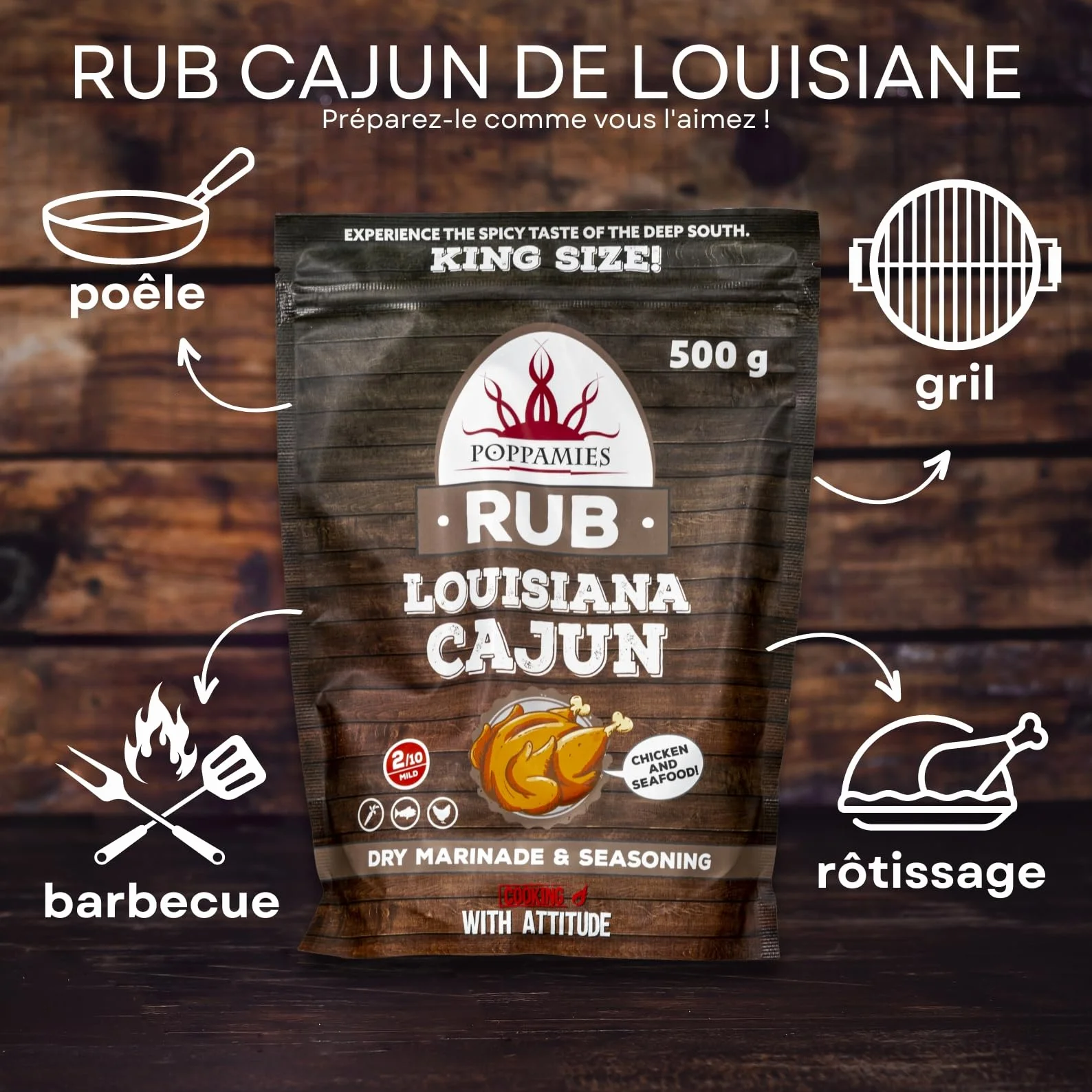 Poppamies Louisiana Cajun BBQ Rub - Assaisonnement BBQ 100% Naturel - Marinade Sèche & Épices - Idéal pour le gril - Grand format (500g)
