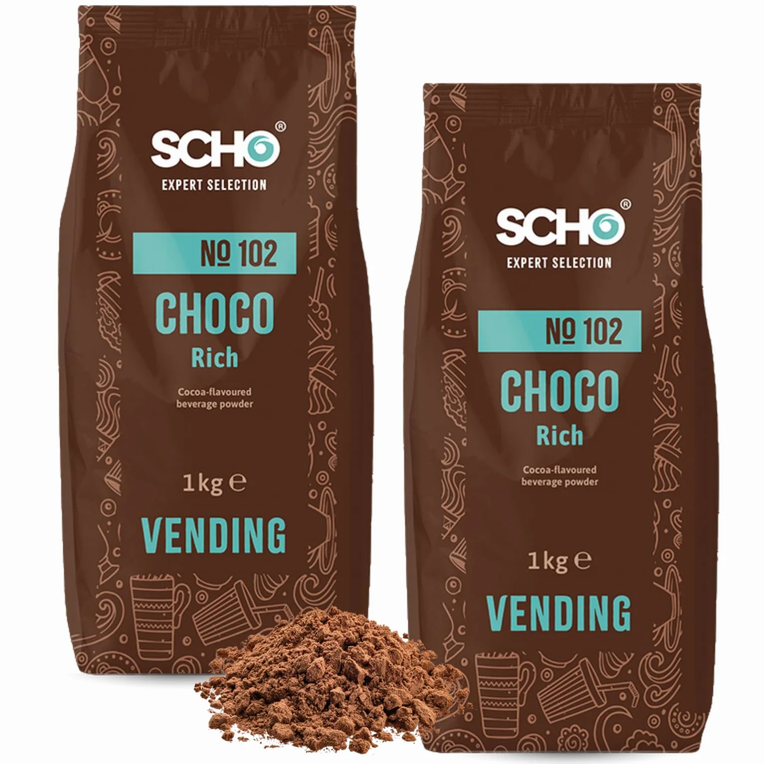SCHO | Chocolat en Poudre " Choco Rich n°102" | 2x1kg de Poudre Soluble pour Boisson Instantanée