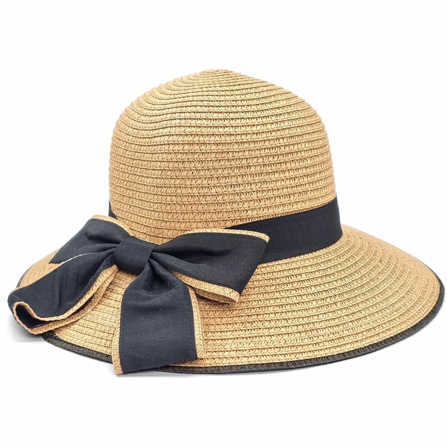 RUIXIA Chapeau de Paille pour Fille Large Bord avec Nœud Papillon Pliable d'été 3-8 Ans