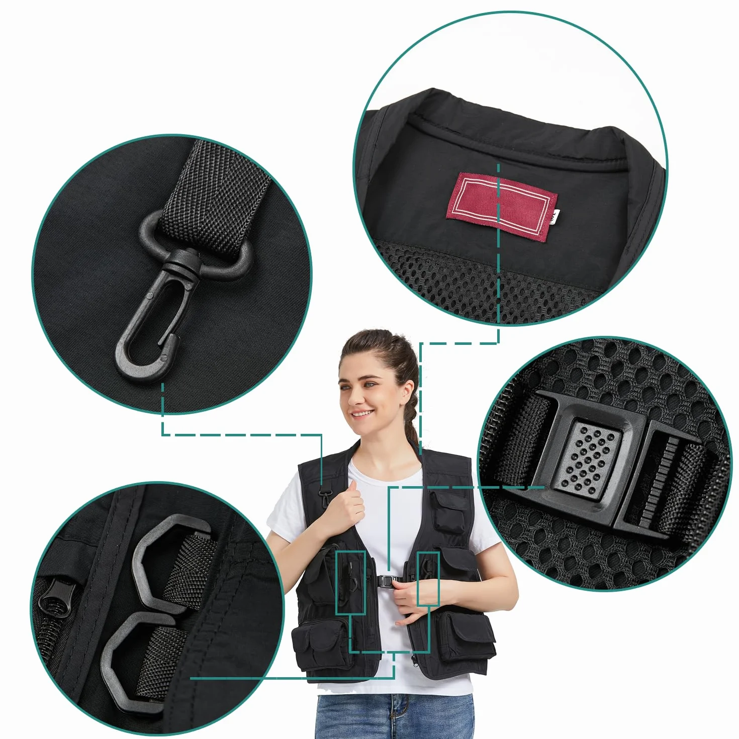 Ziker Gilet de pêche en maille respirante pour femme avec poches