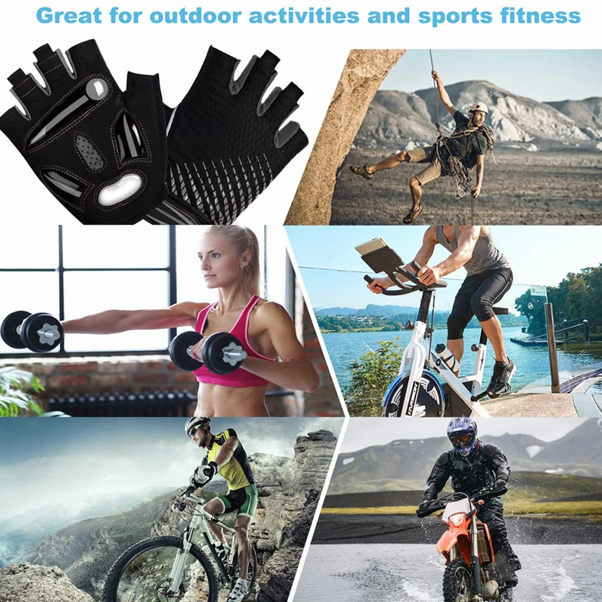 LUROON Gants Cyclisme Demi Doigt Gant Réfléchissant Gel Bicyclette Courts Homme Femme VTT Moto